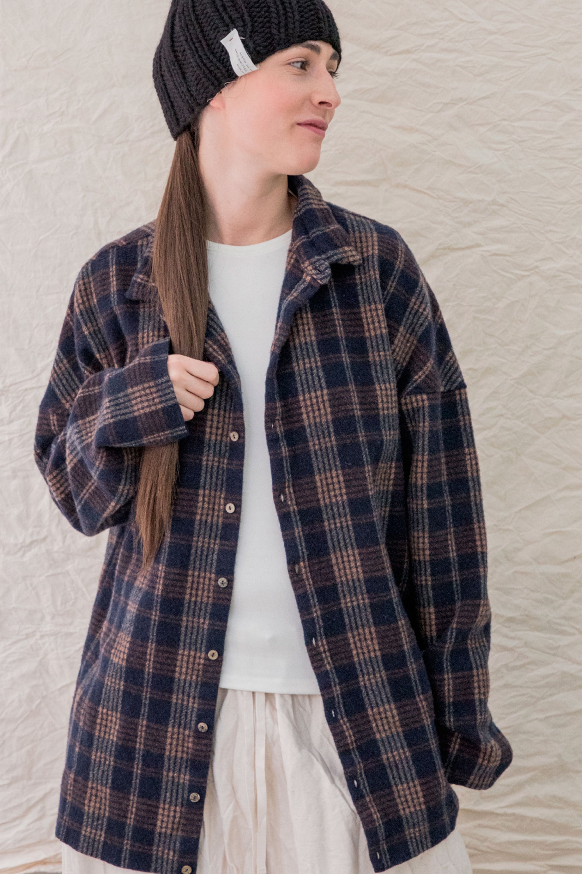 woolen tartan soft collar shirt ink