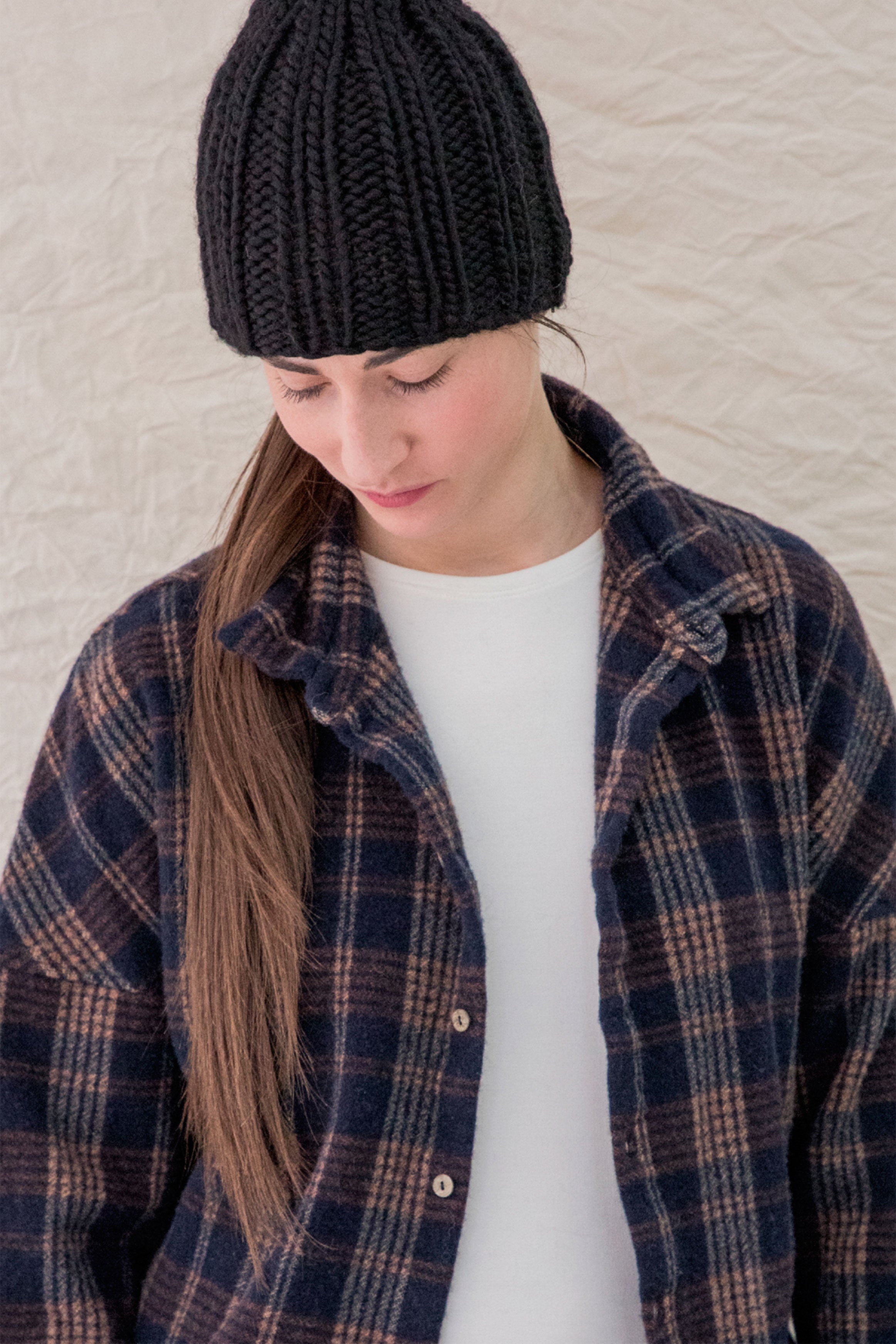 woolen tartan soft collar shirt ink