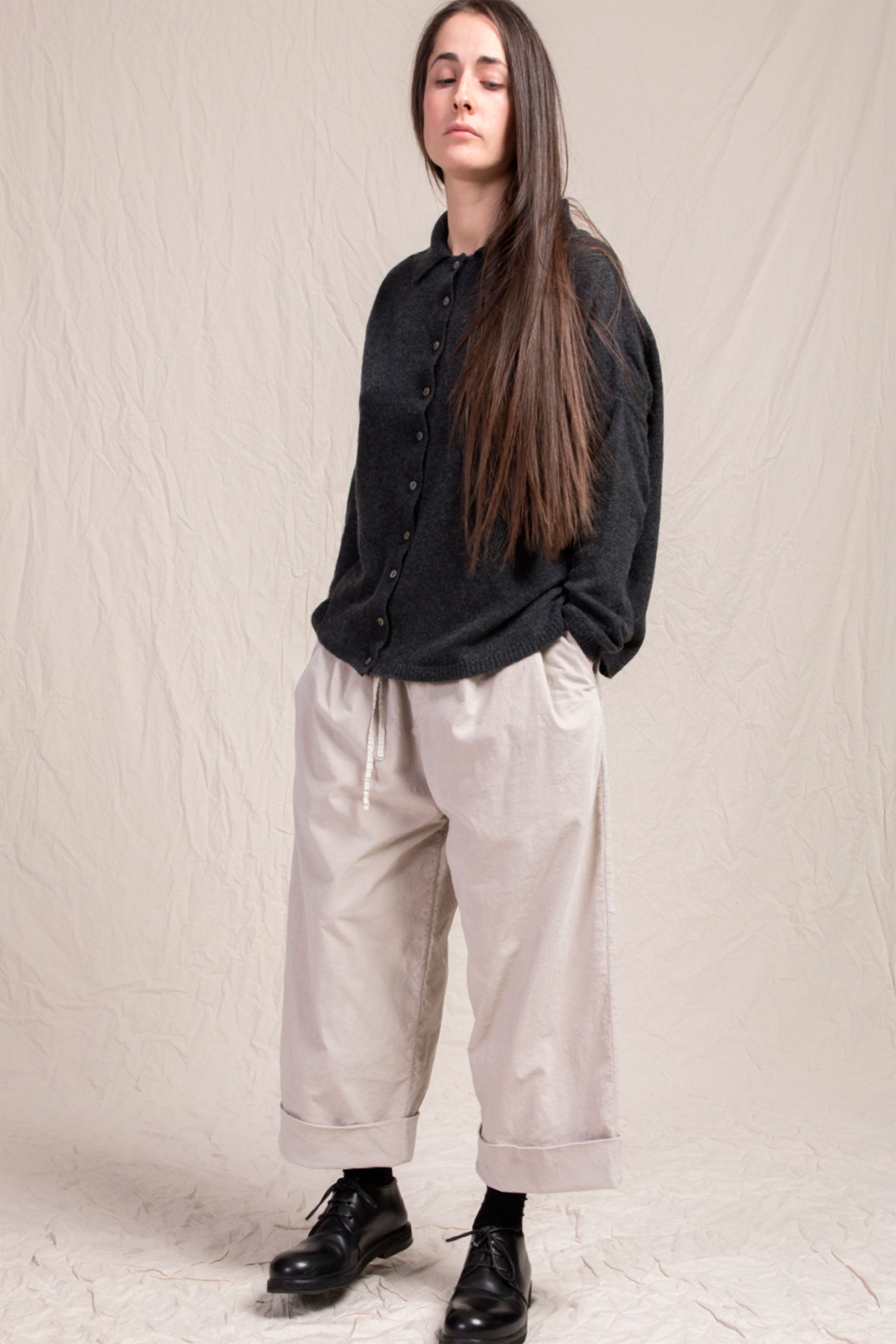 cardigan polo aperta cashmere almost black