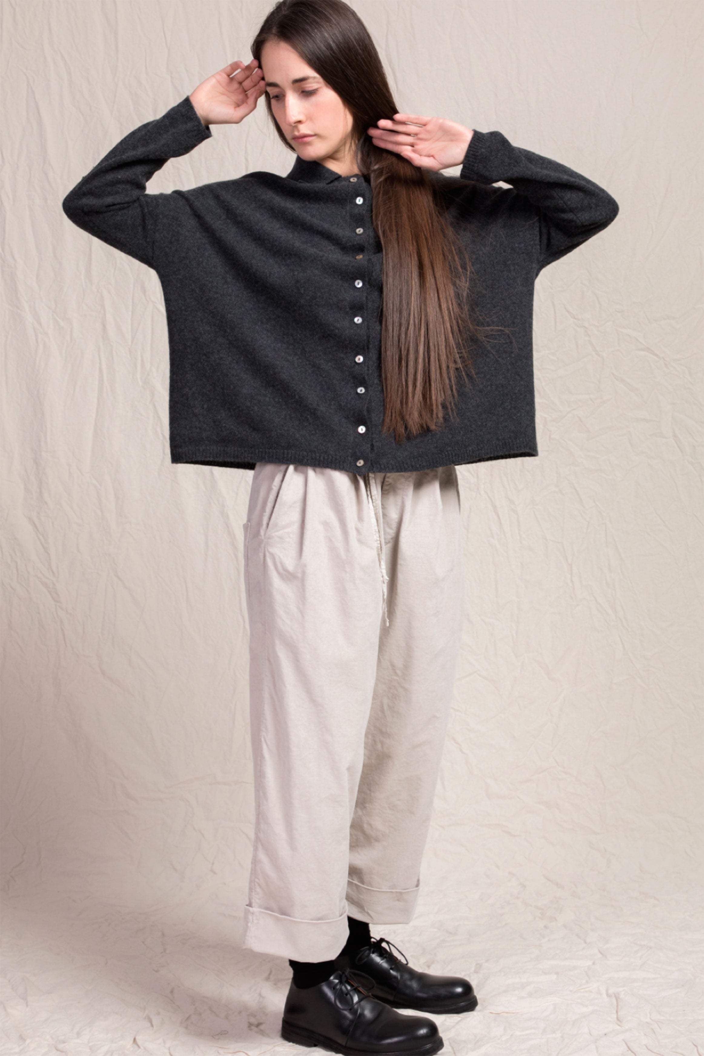 cardigan polo aperta cashmere almost black