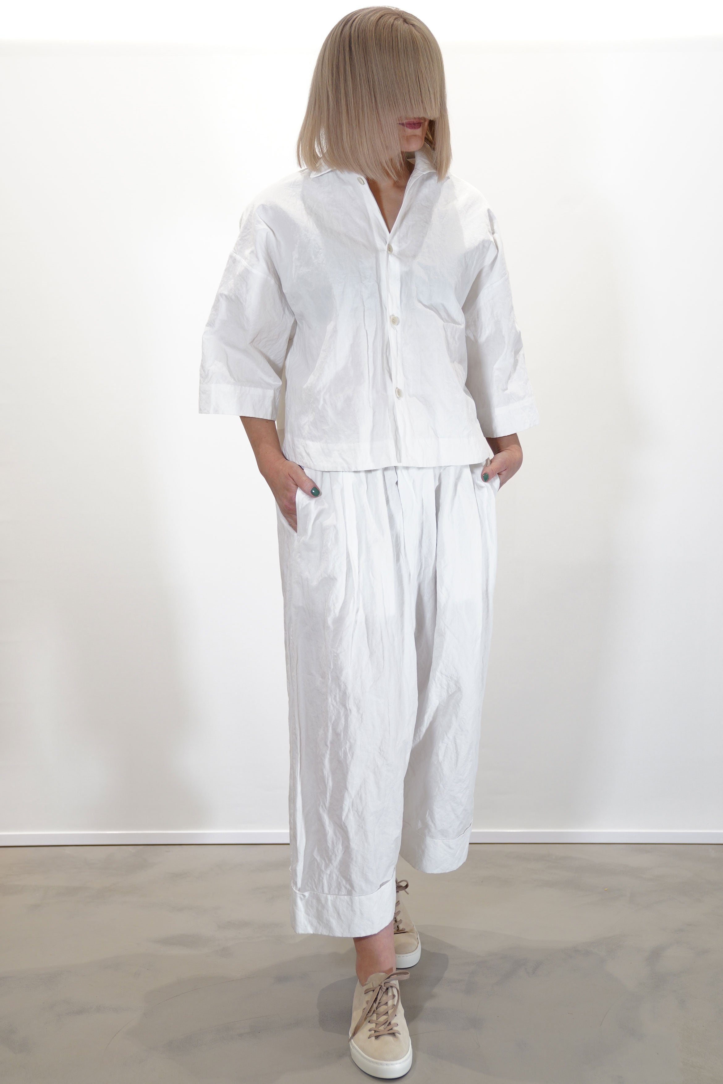 baker trousers crumpled cotton chalk