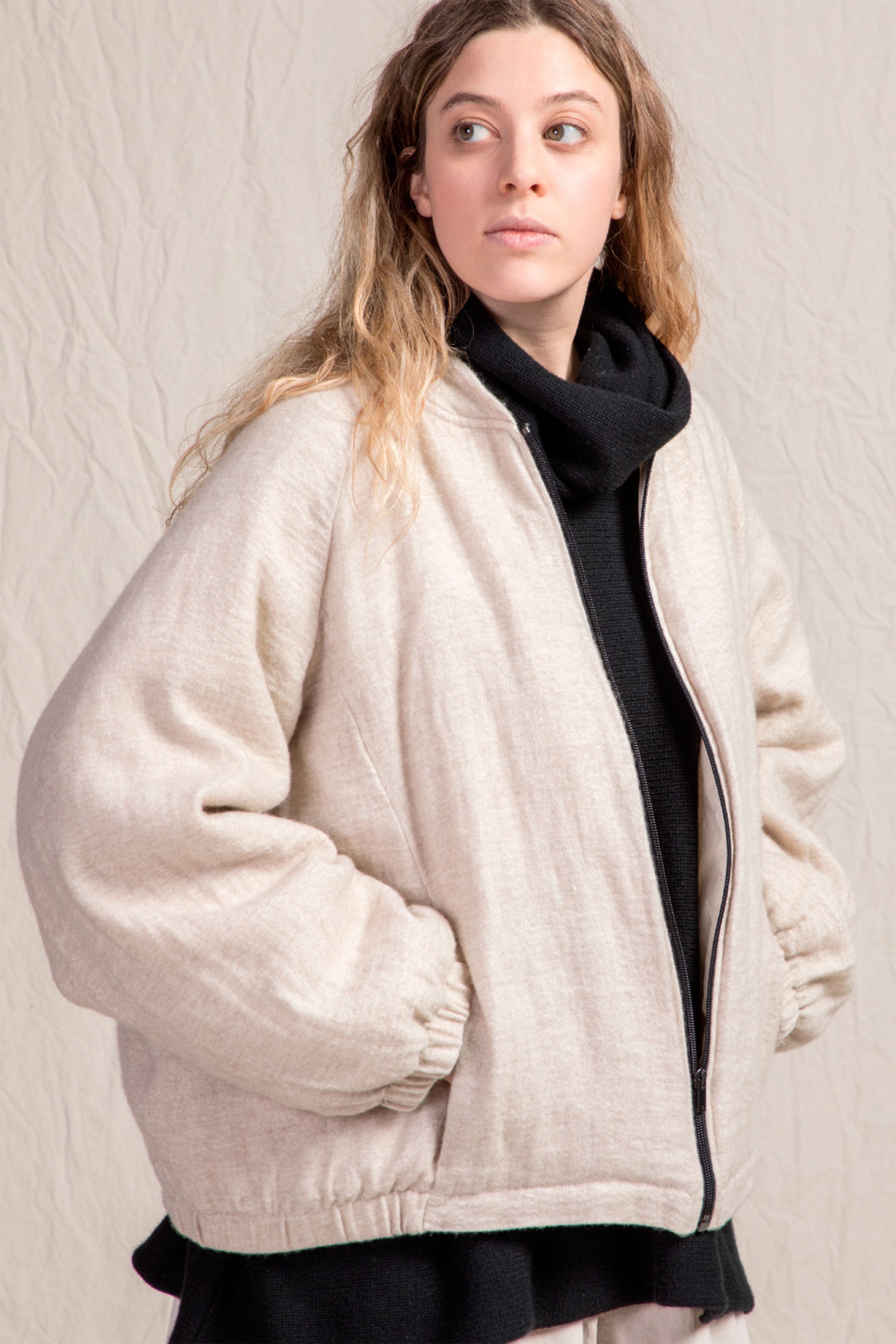 woolen bomber jacket wo|ws natural