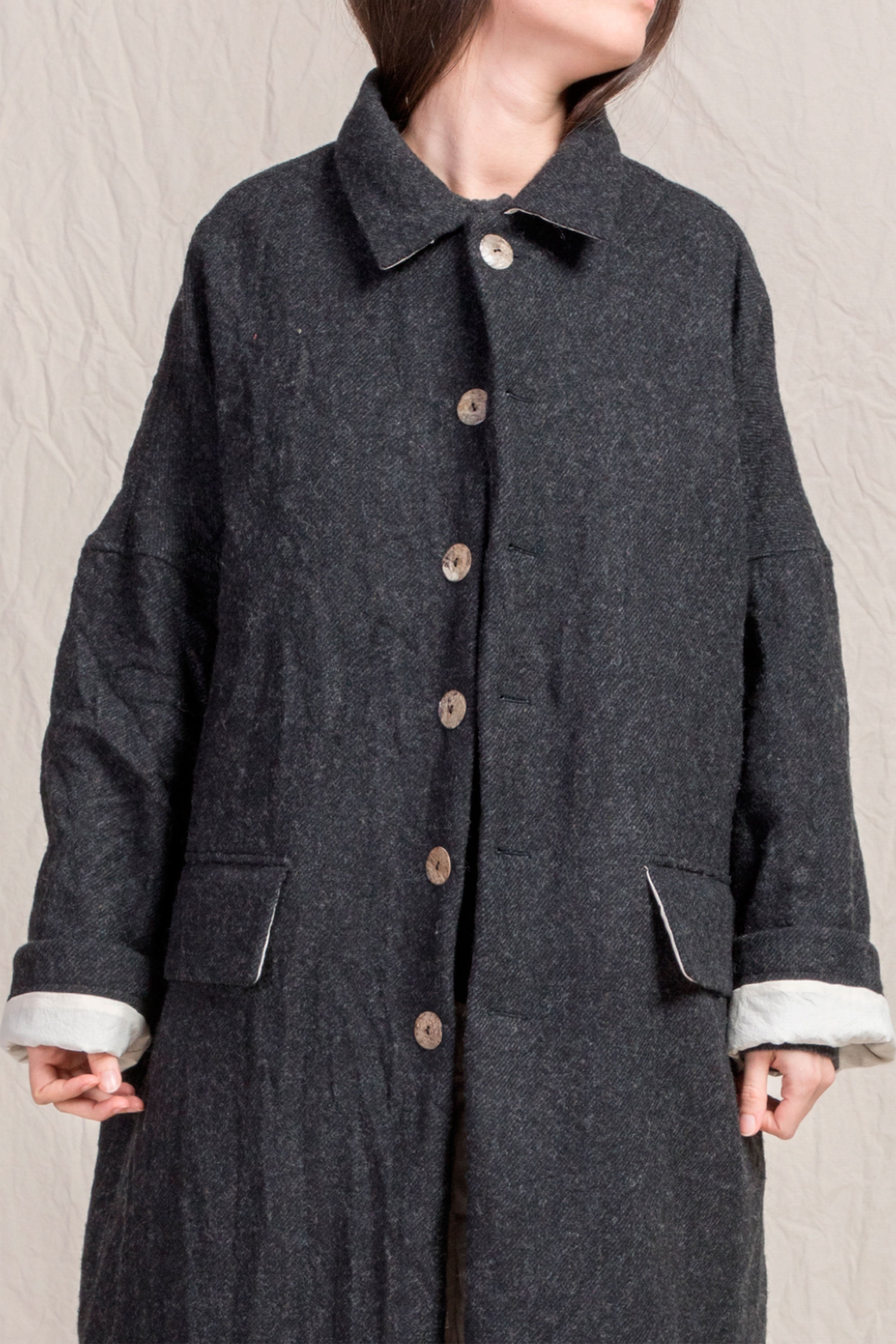 crash wool linen coat almost black