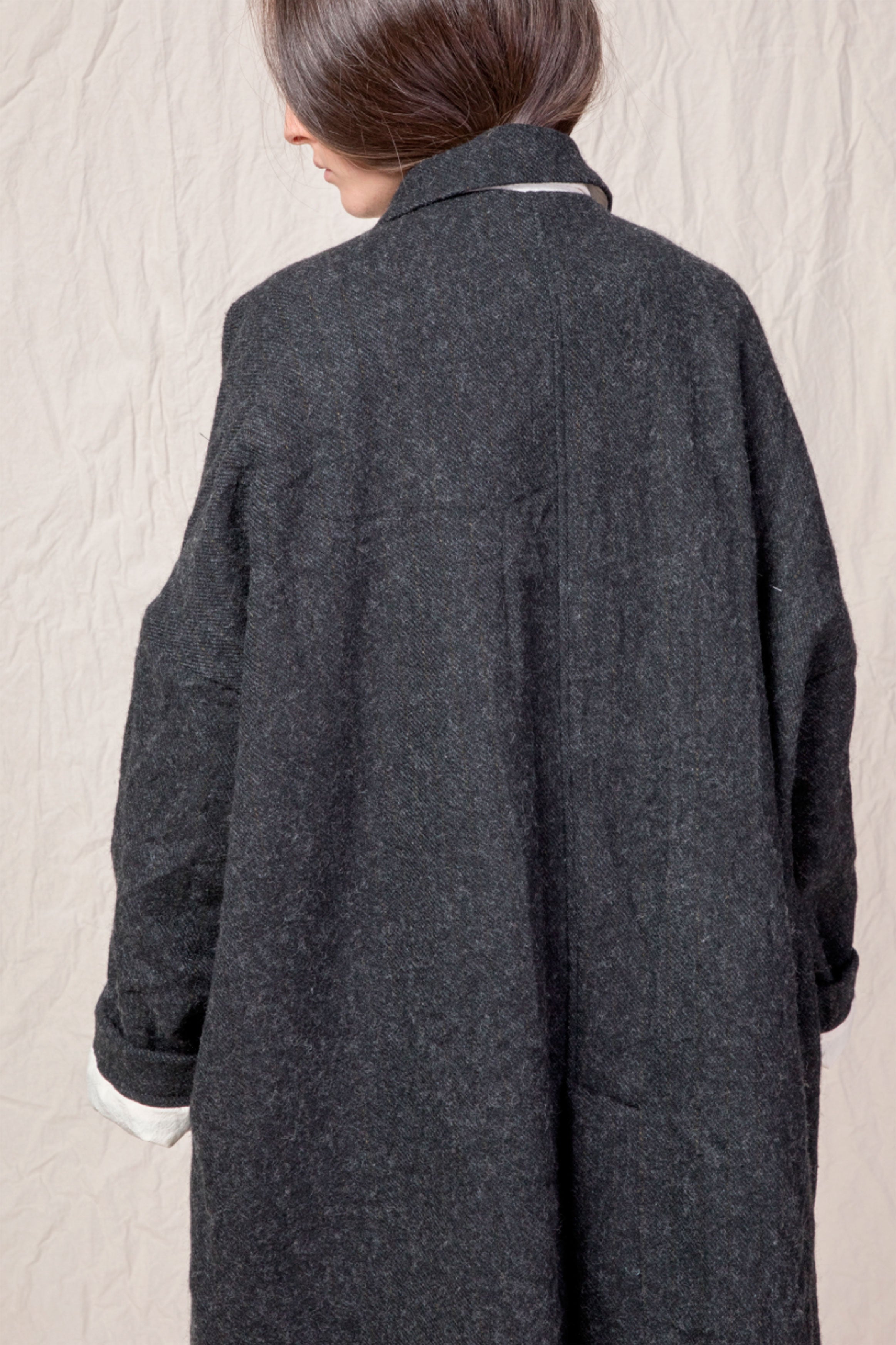crash wool linen coat almost black