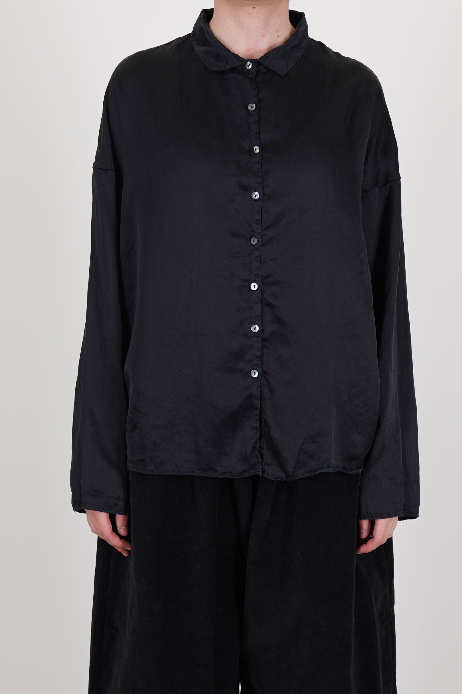 short collar shirt sc silk cotton black