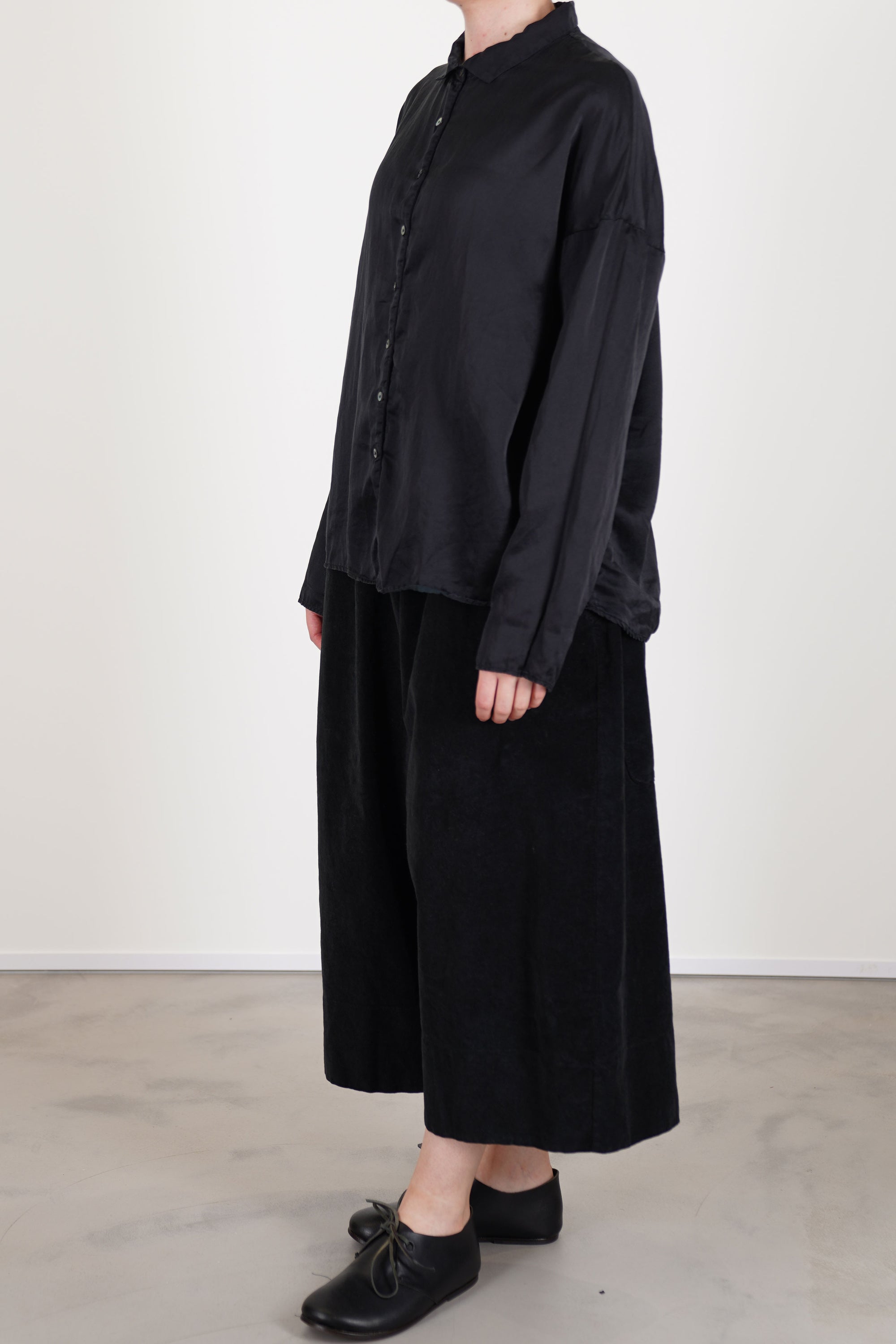 short collar shirt sc silk cotton black