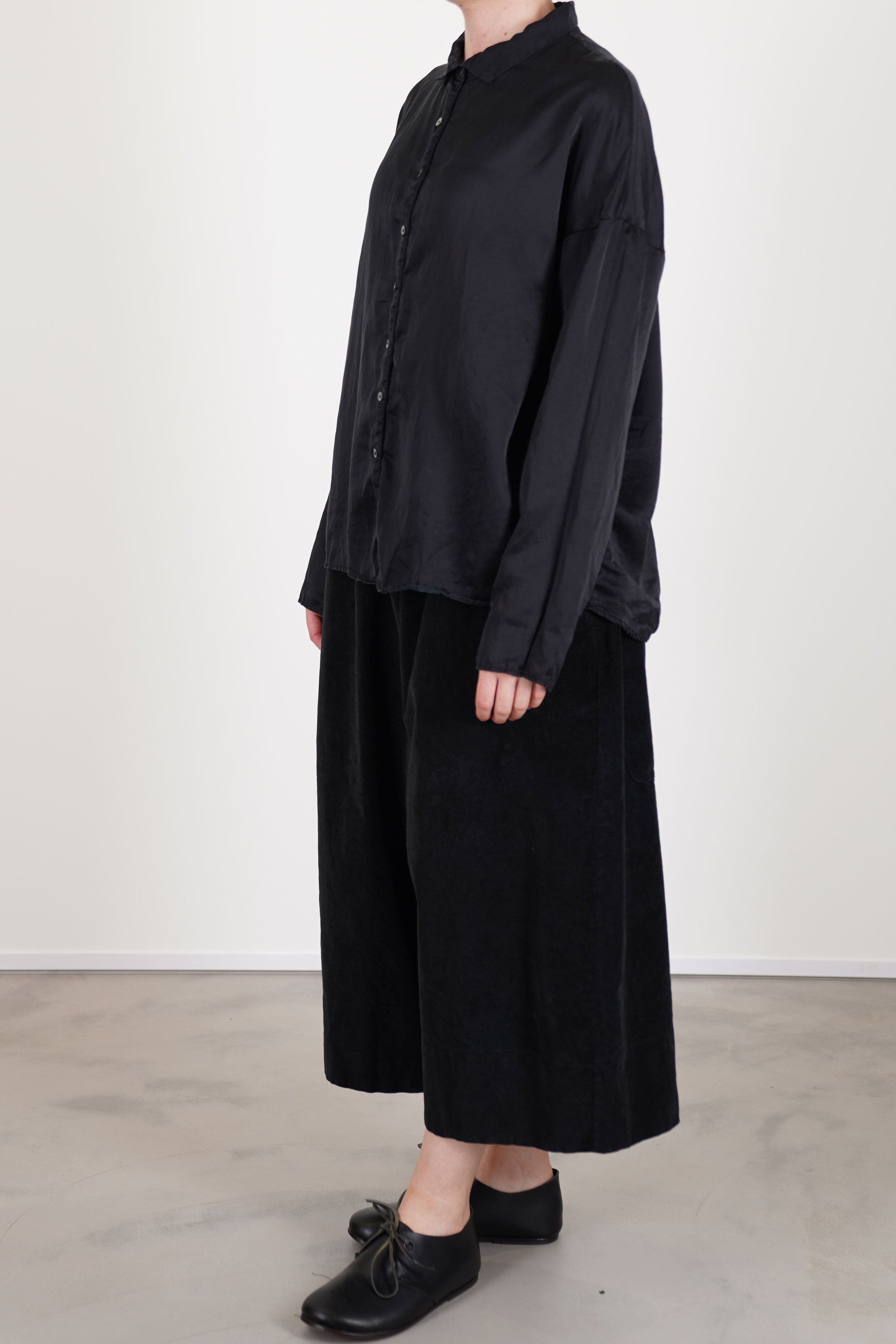 short collar shirt sc silk cotton black