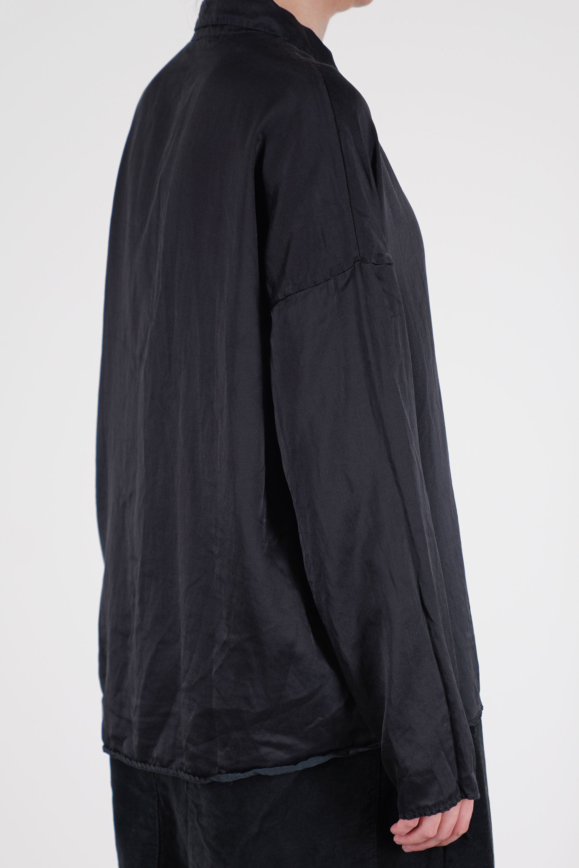 short collar shirt sc silk cotton black