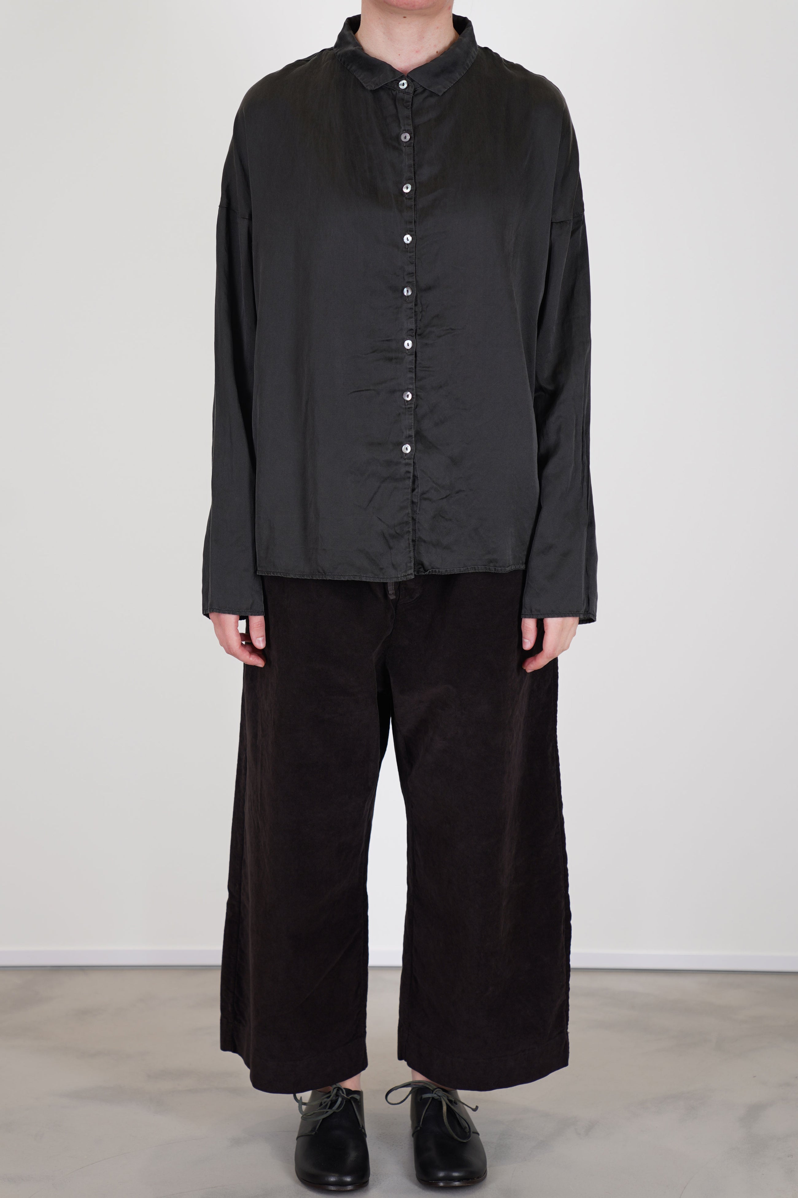 short collar shirt sc silk cotton chocolate