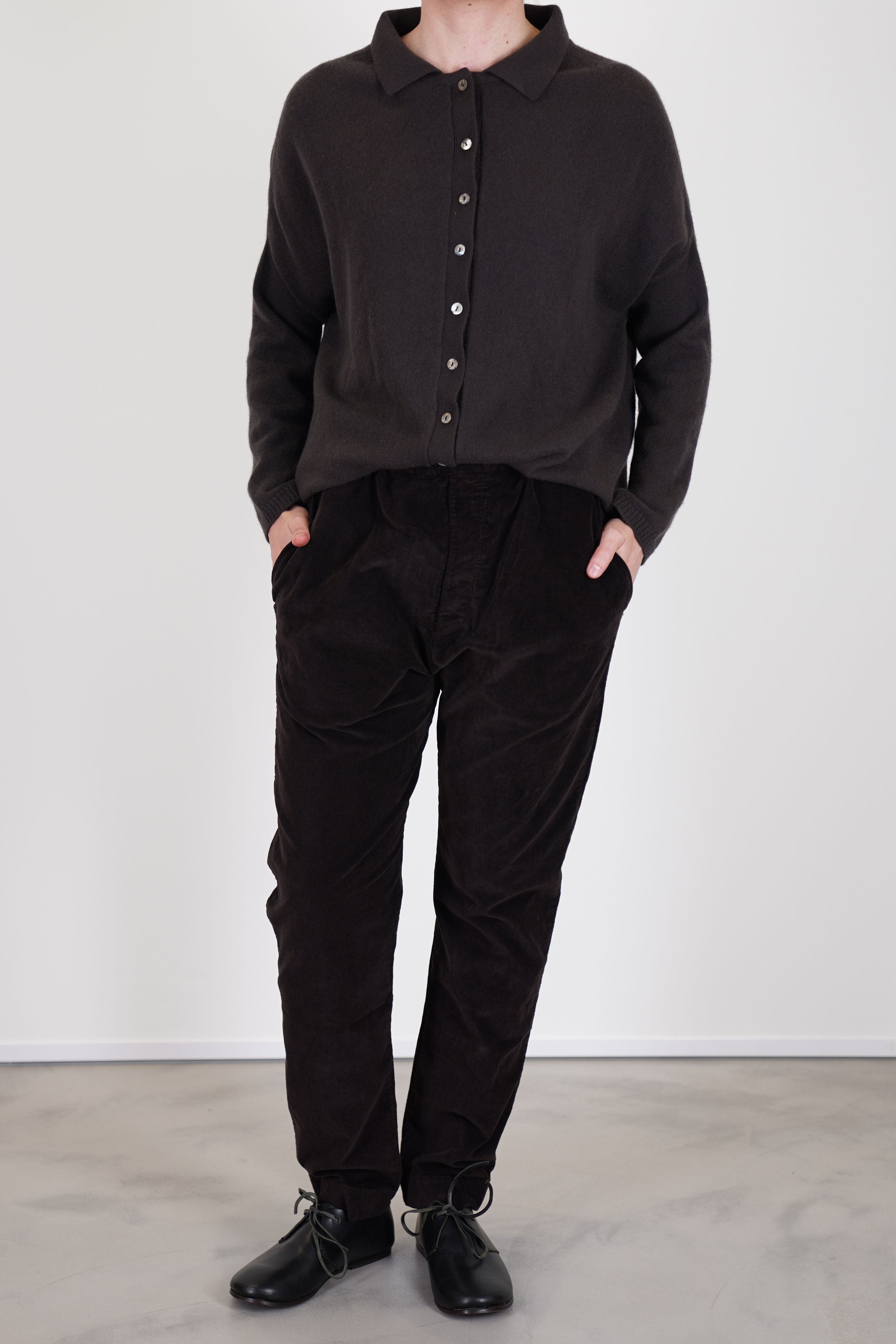 cardigan polo aperta cashmere chocolate