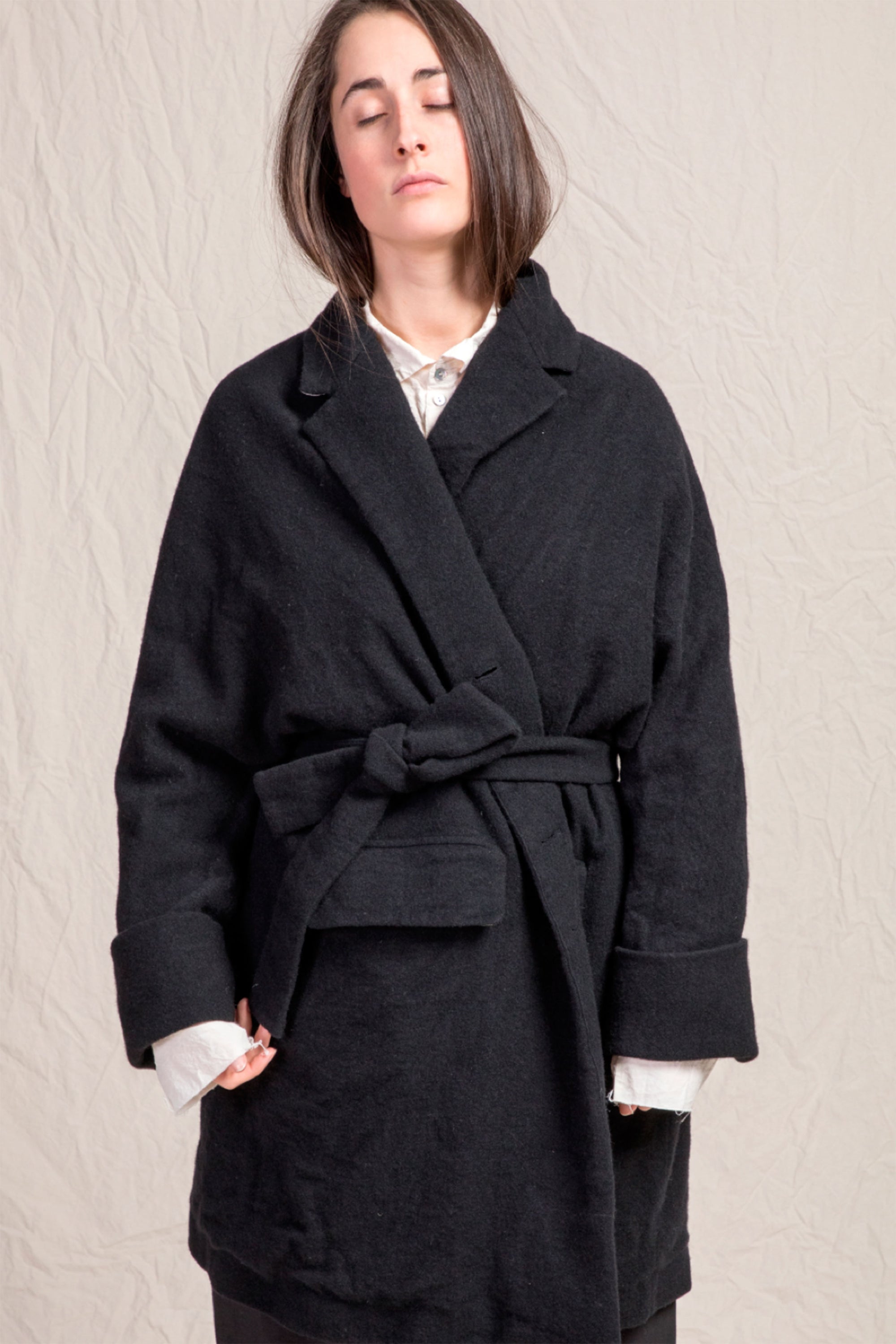 woolen wrap coat wo|ws black