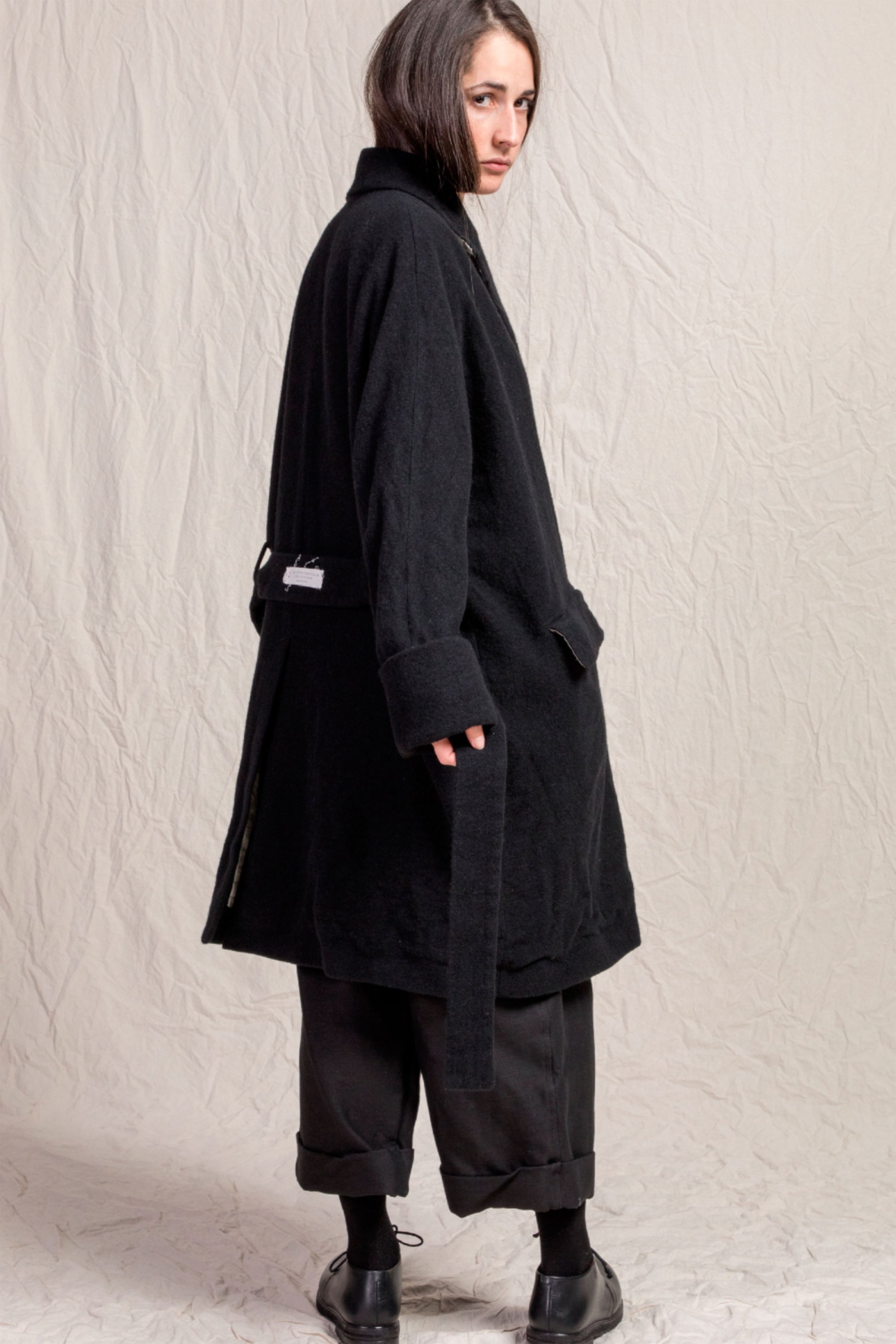 woolen wrap coat wo|ws black