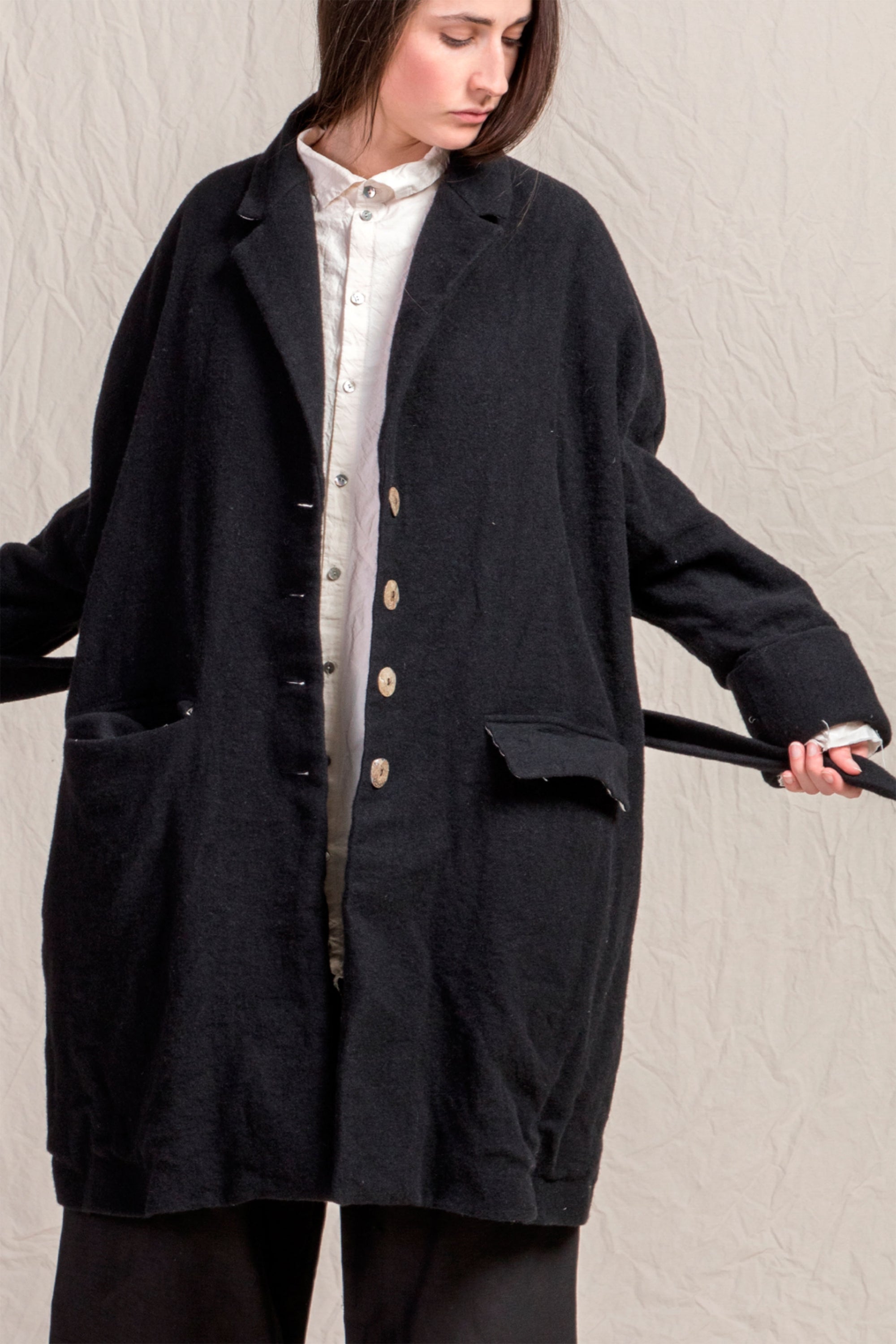 woolen wrap coat wo|ws black