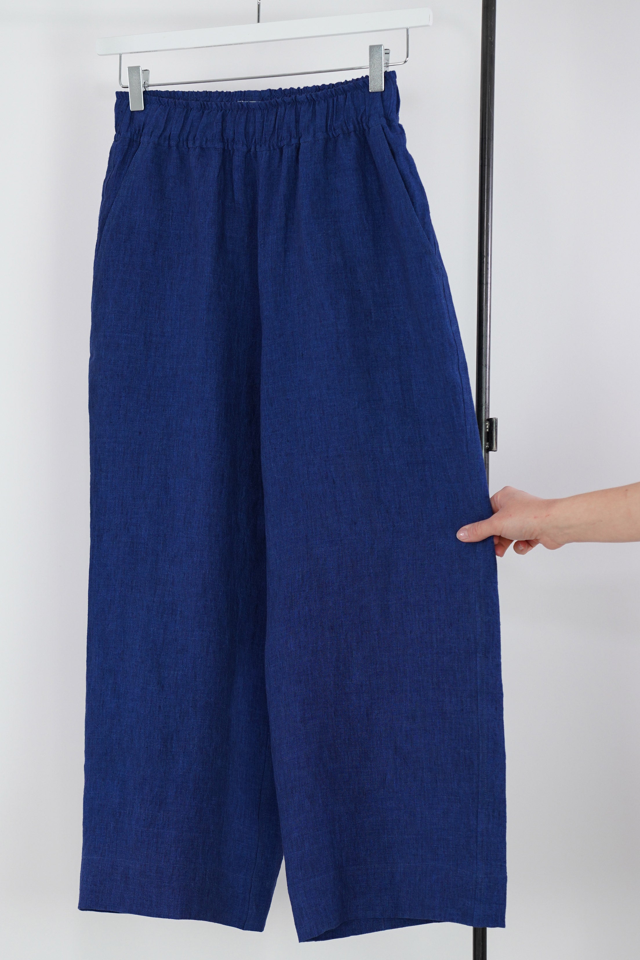 linen pants acero indigo blue