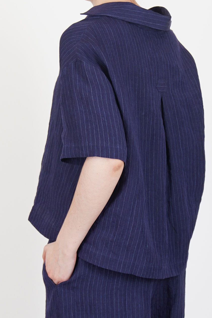top lise linen navy pinstripe