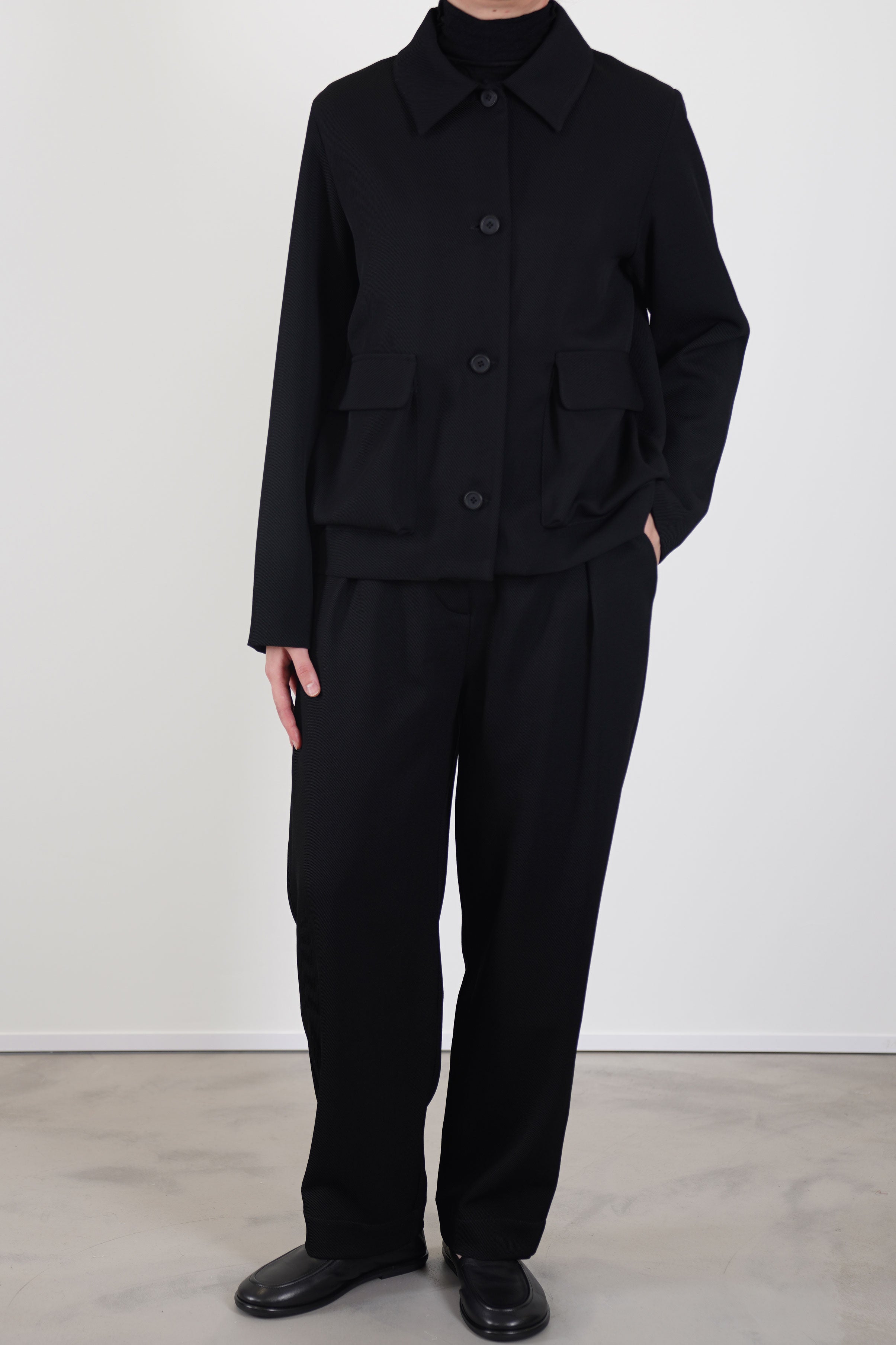 asciari trousers colette wool black worn with matching asciari jacket loto wool black