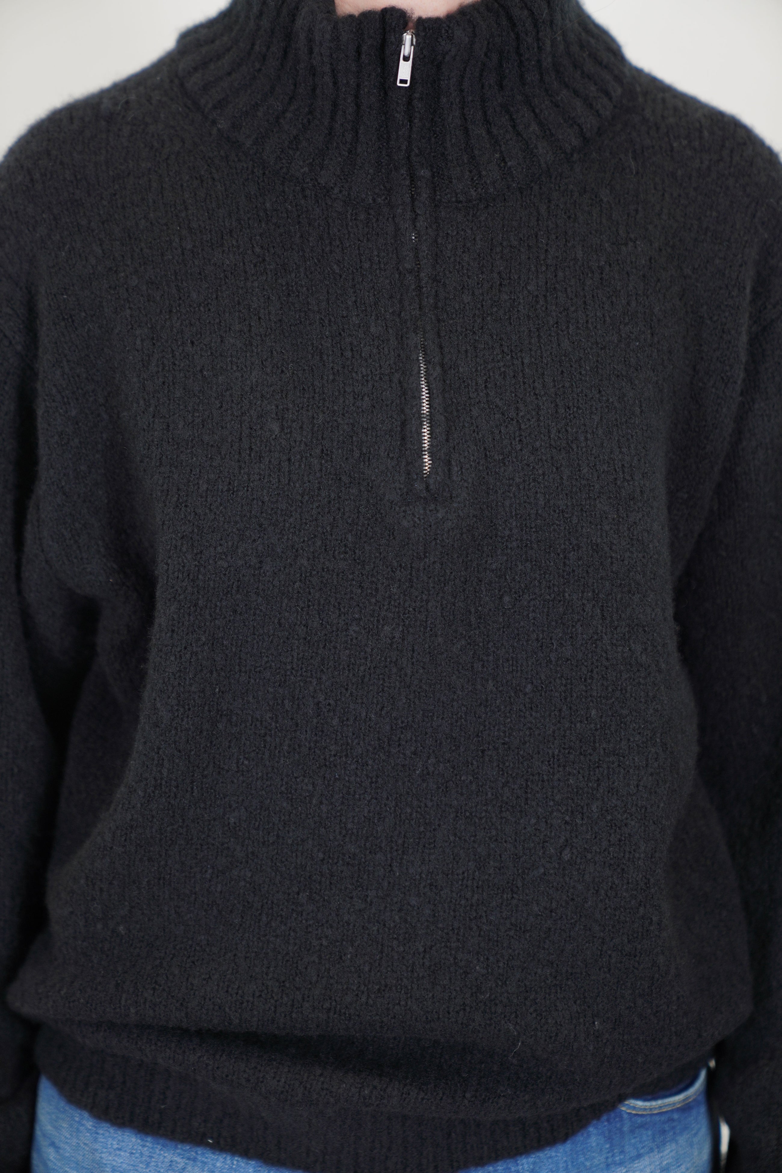 half zip sweater boucle black