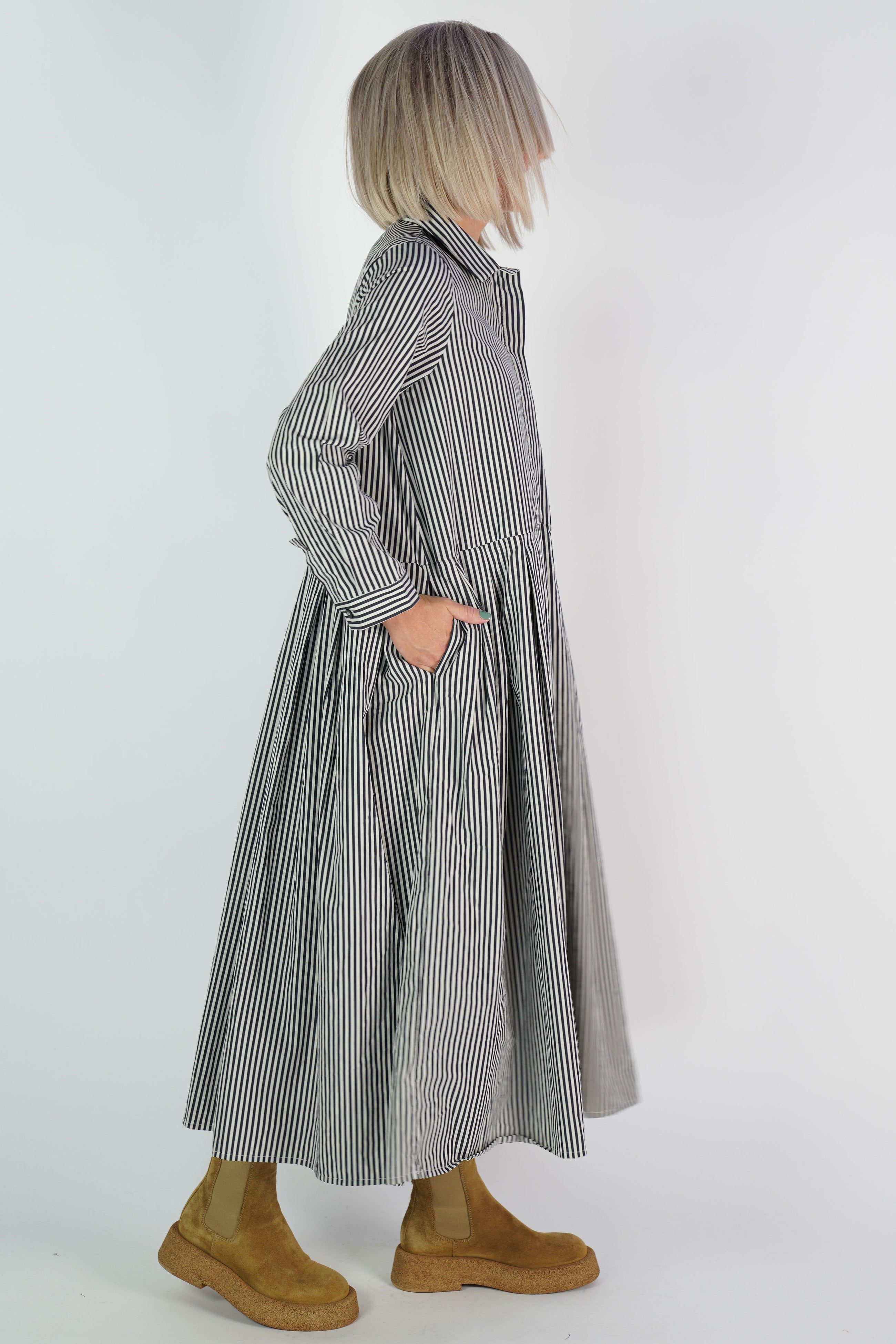 lena dress black stripes