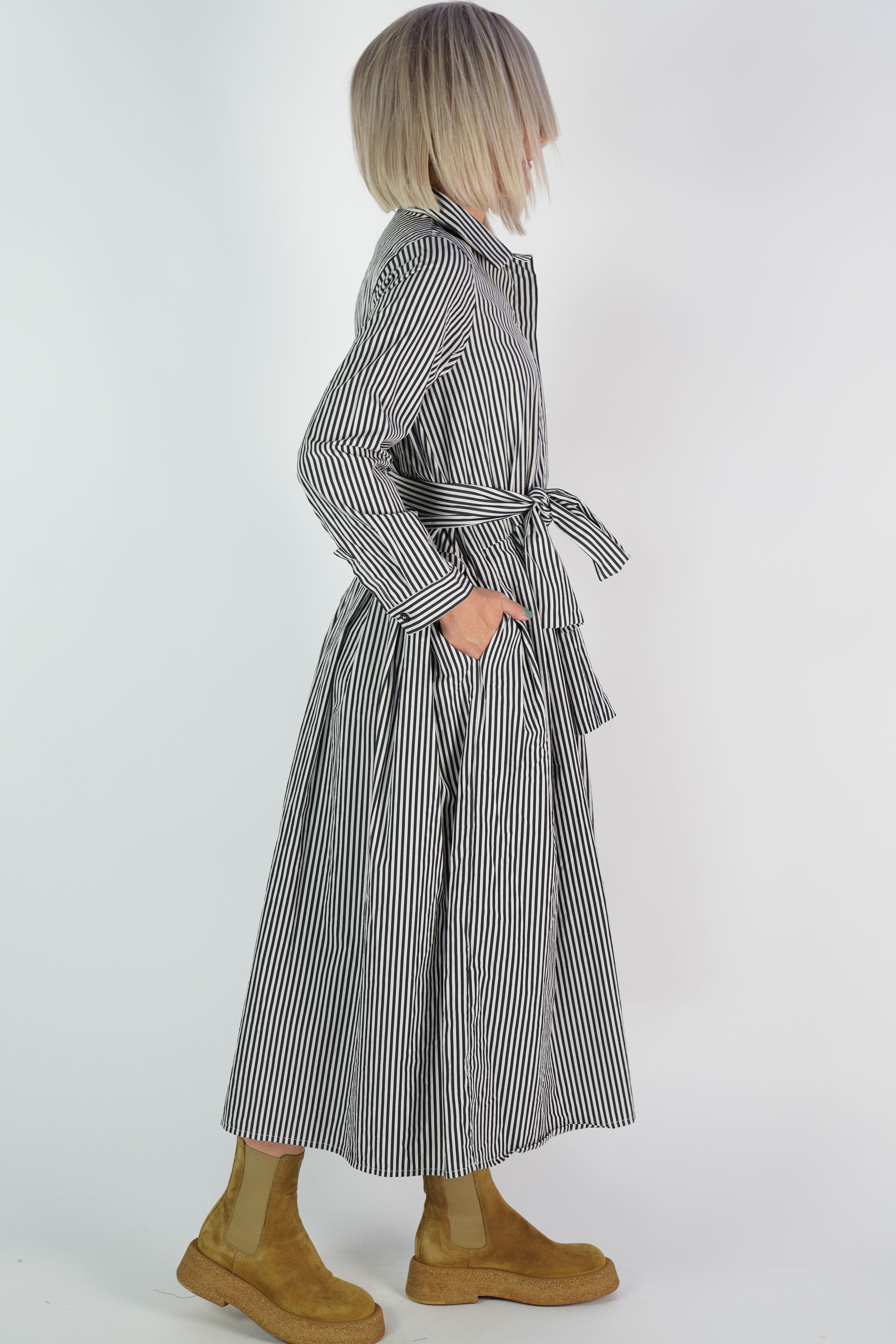 lena dress black stripes