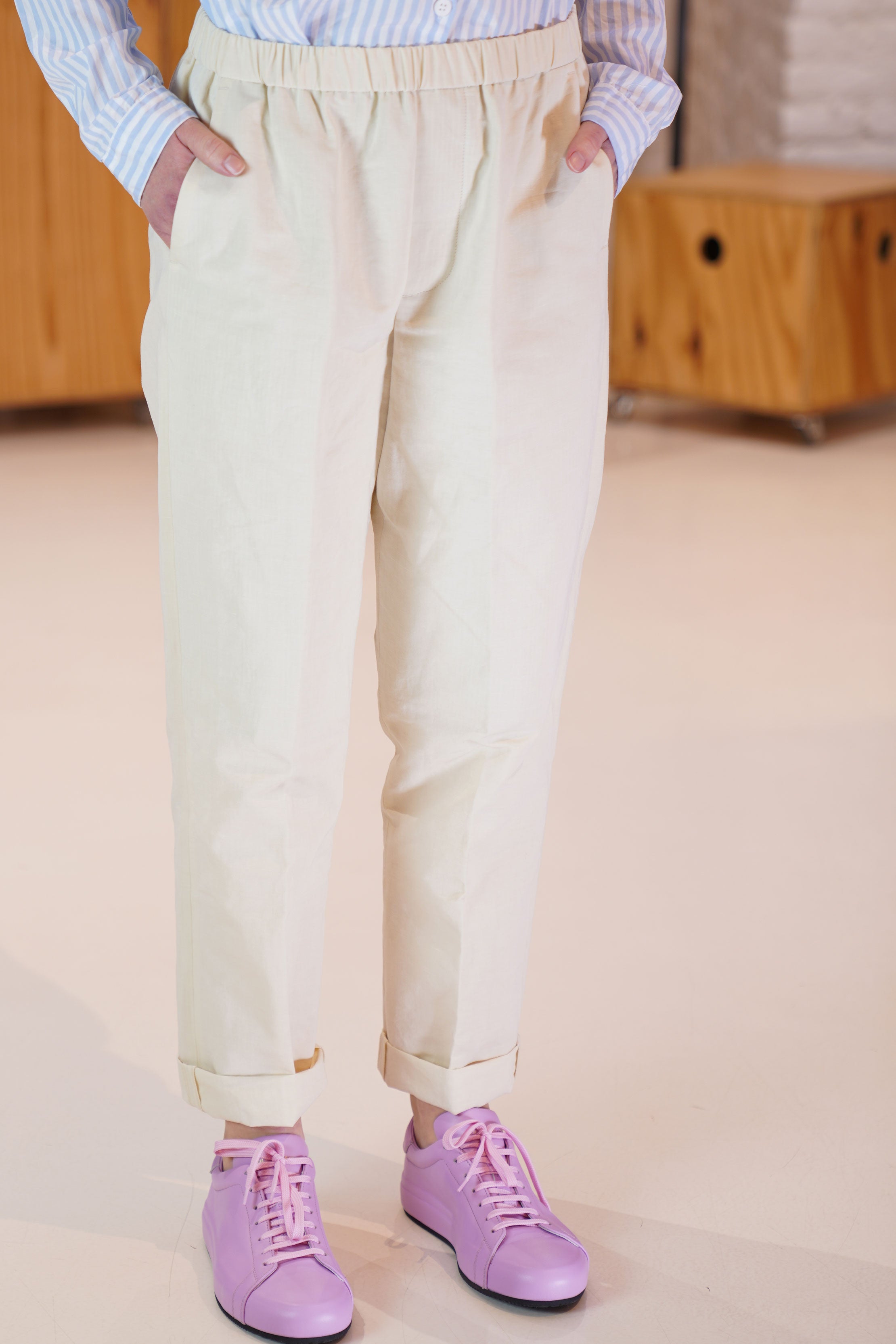 cotton and linen easy pants almond