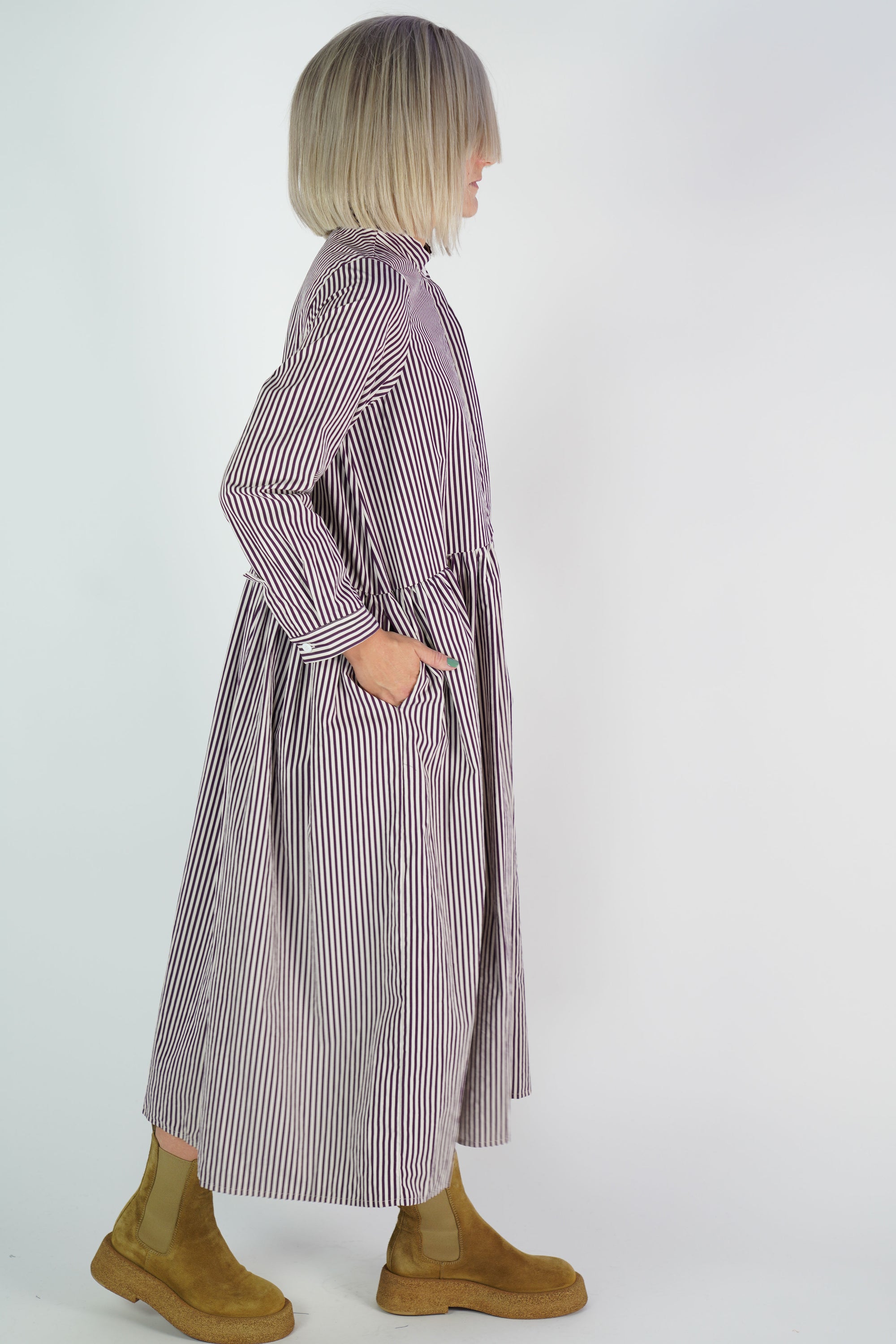 farmer dress wine stripes