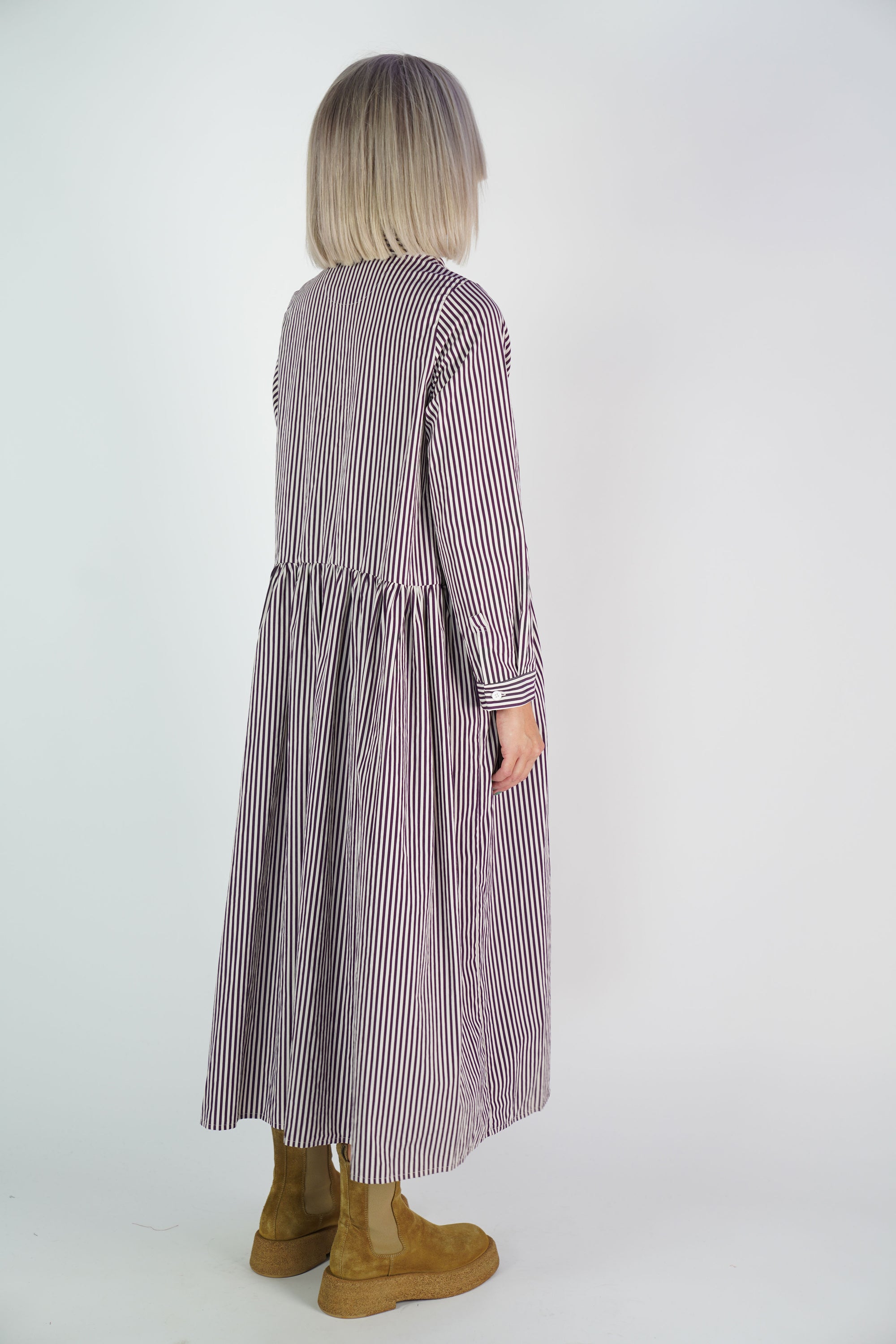 farmer dress wine stripes