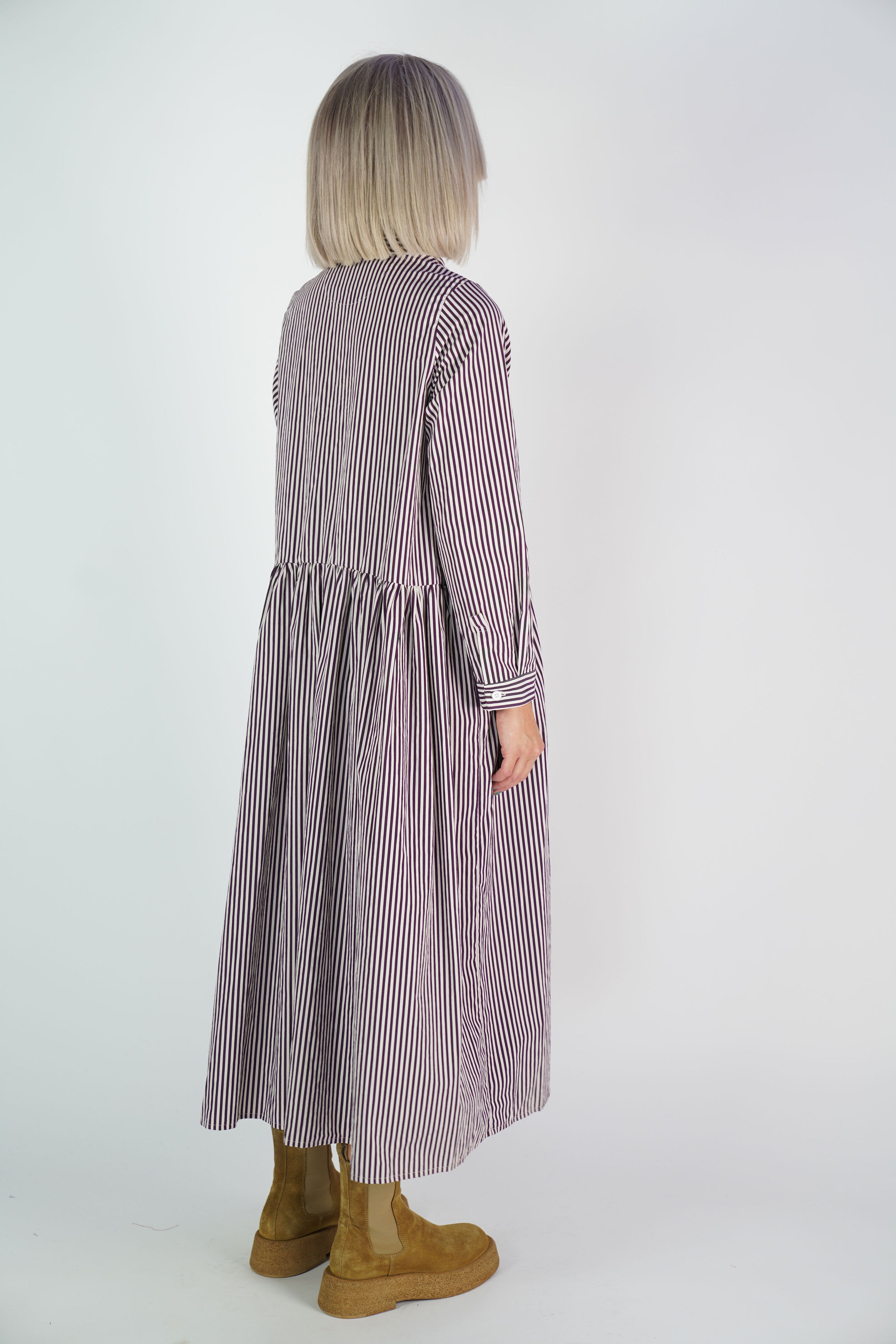 farmer dress wine stripes