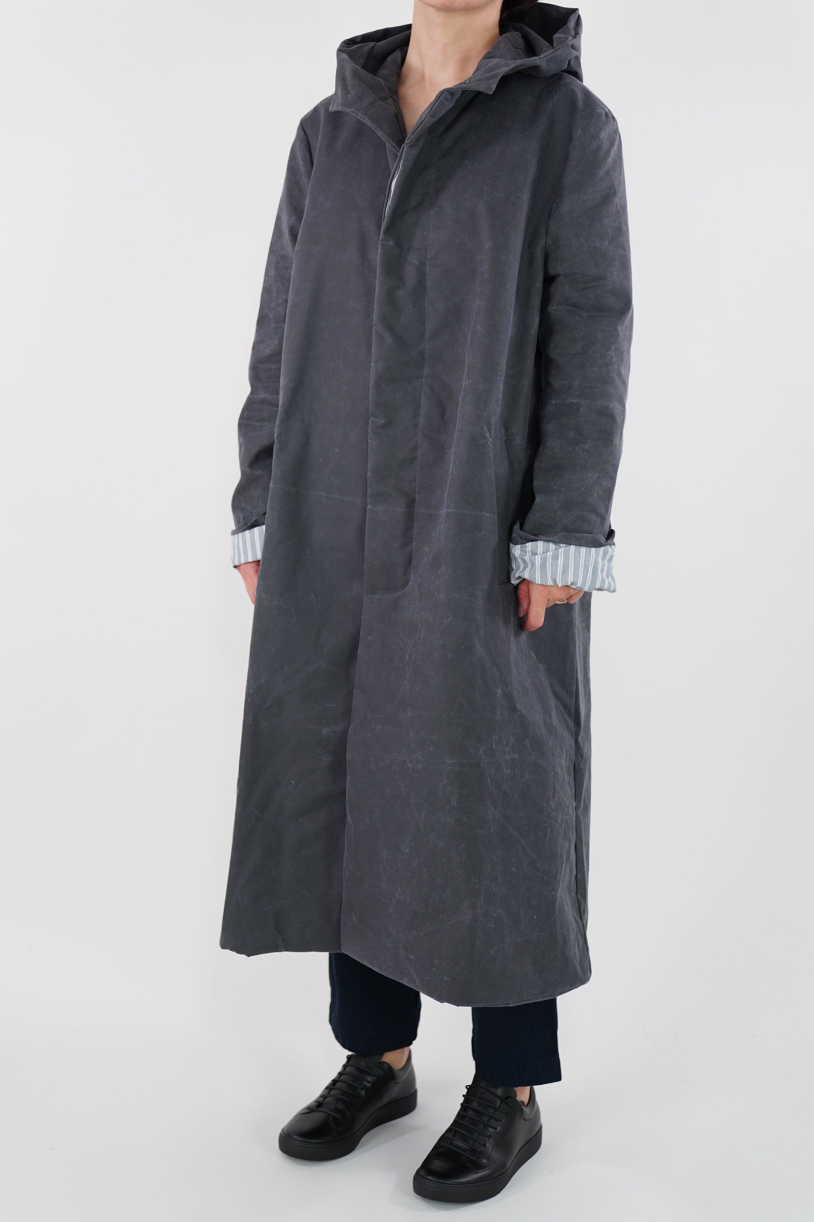 waxed hooded coat grey