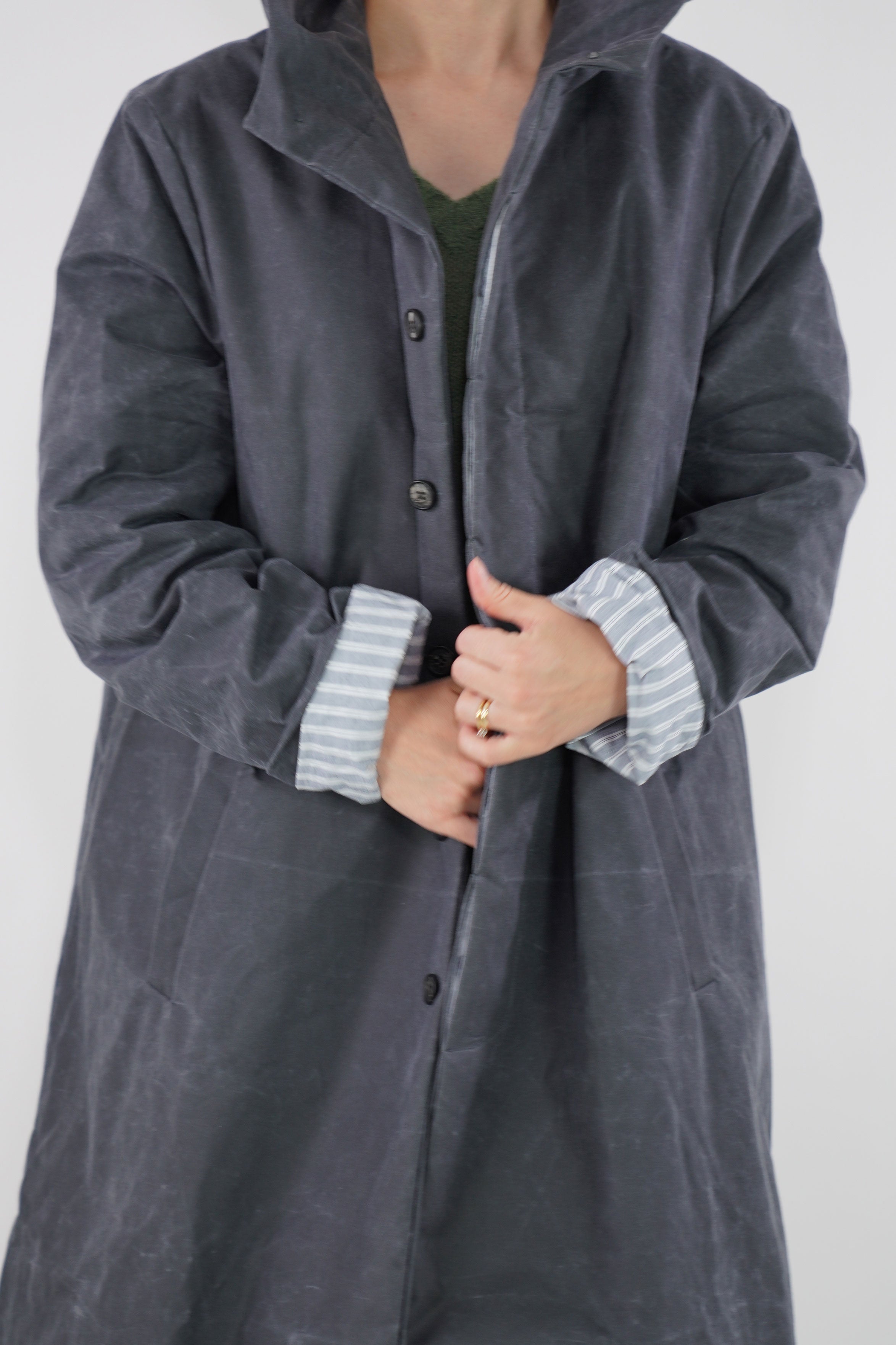 waxed hooded coat grey