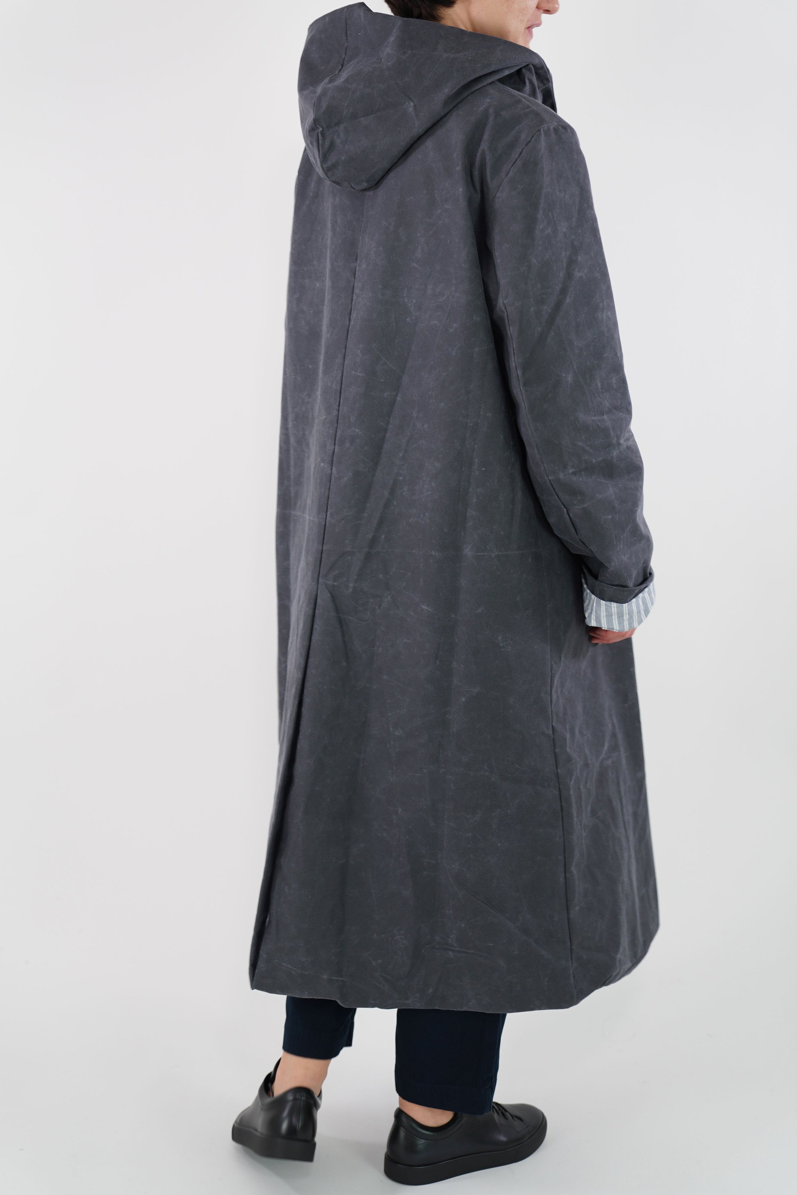 waxed hooded coat grey