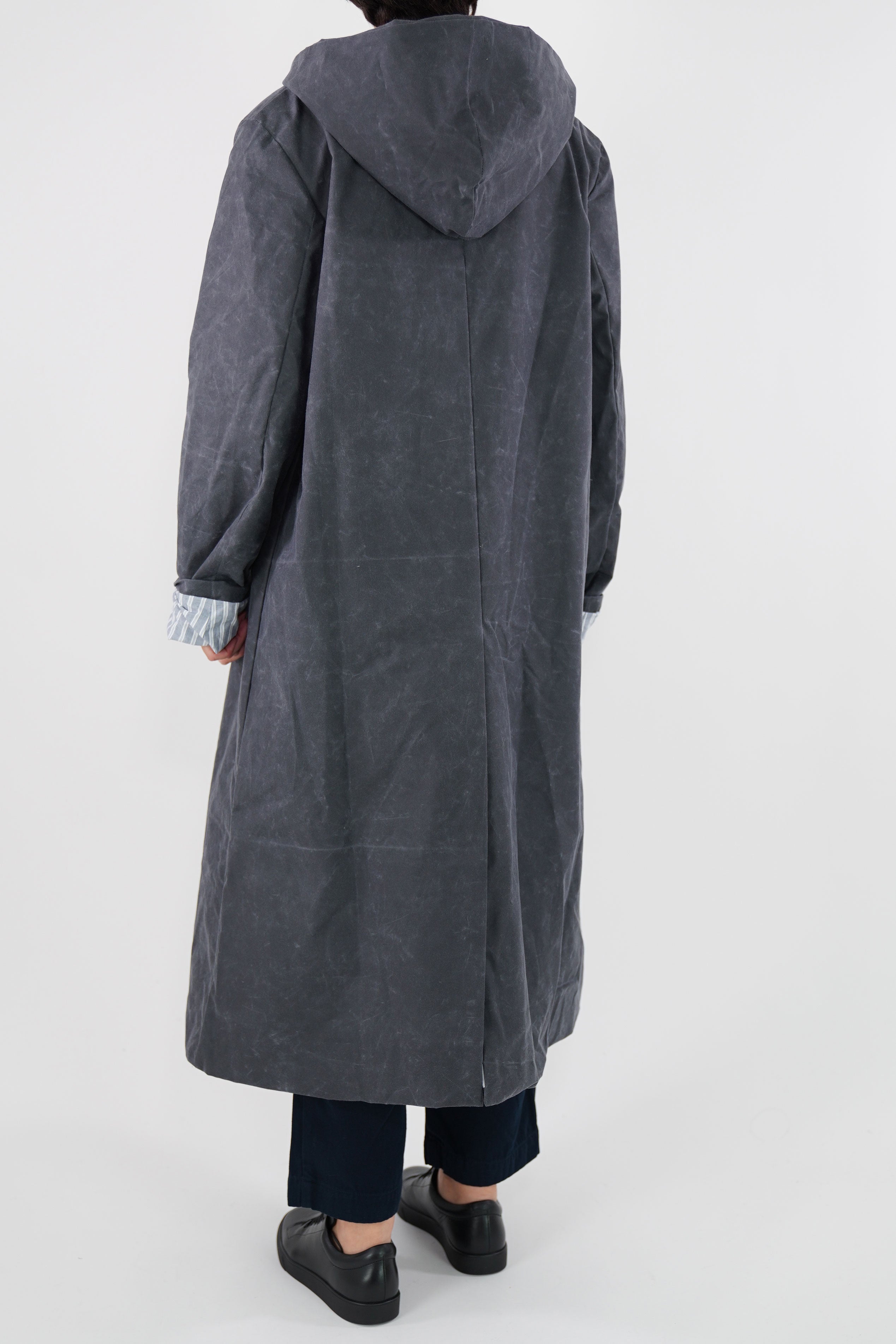 waxed hooded coat grey