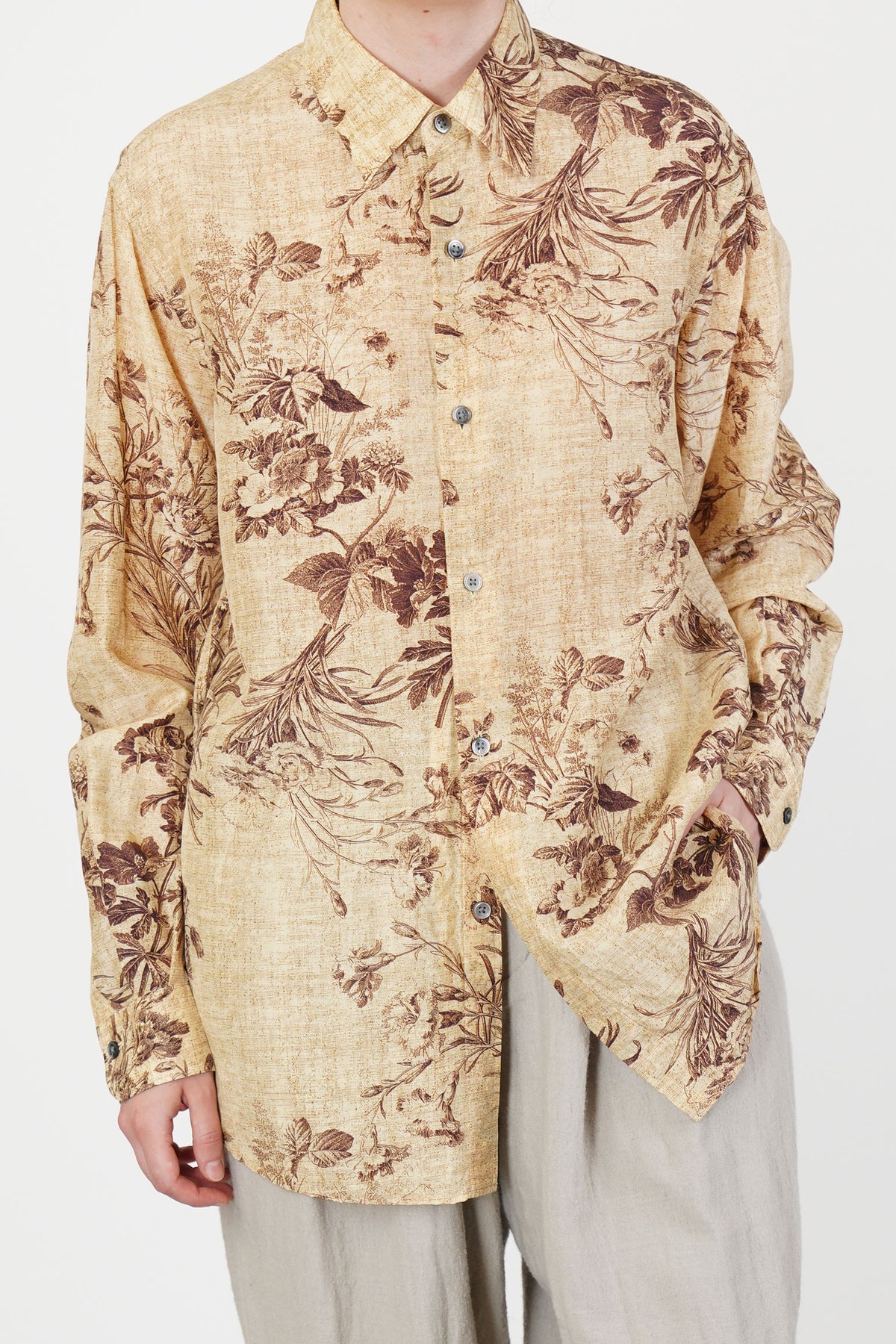 regular collar shirt silk cupro beige flower