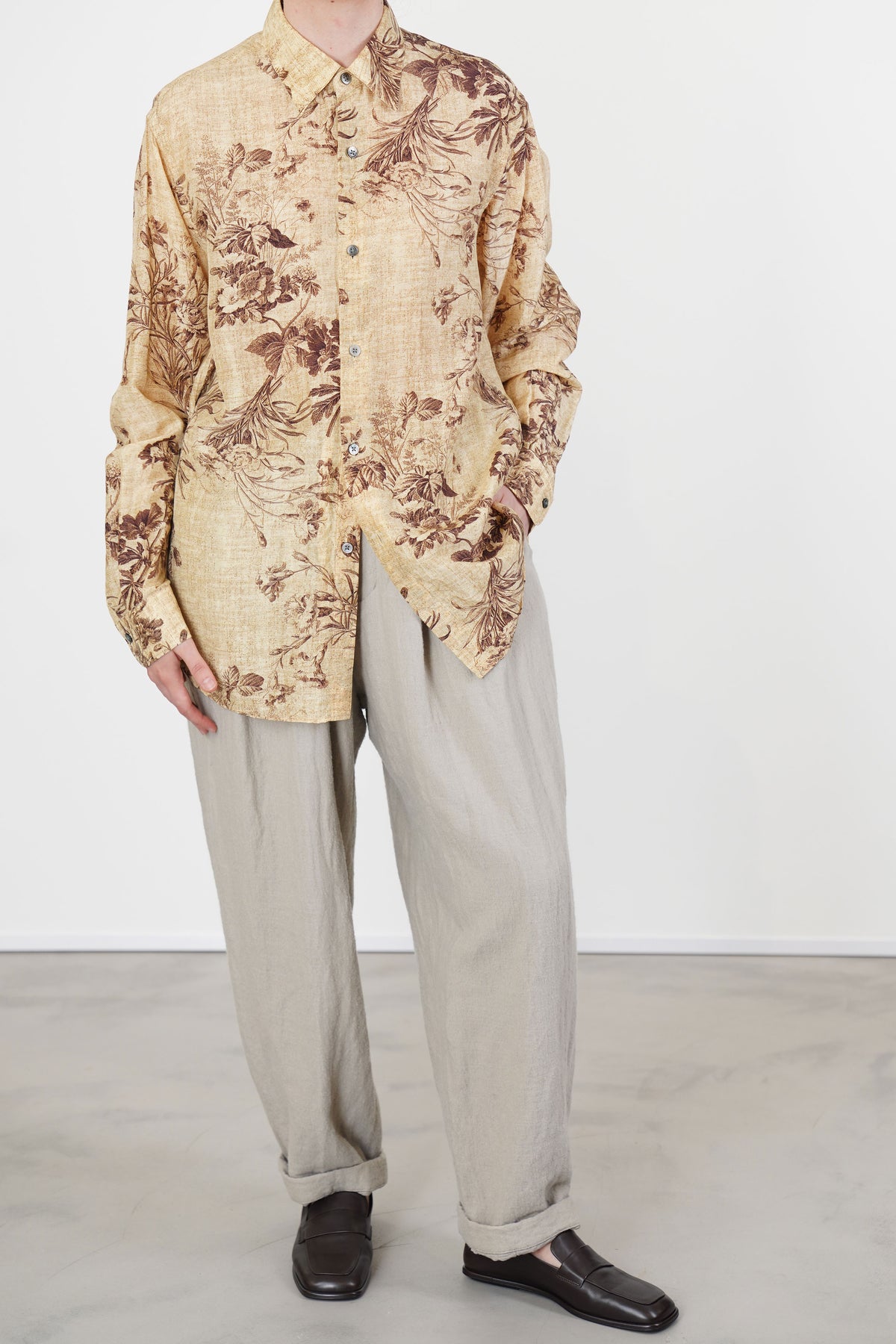 regular collar shirt silk cupro beige flower