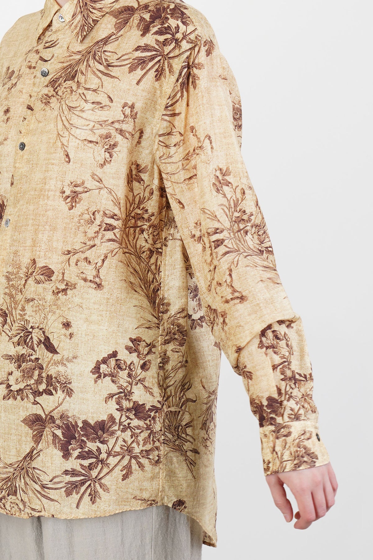 regular collar shirt silk cupro beige flower