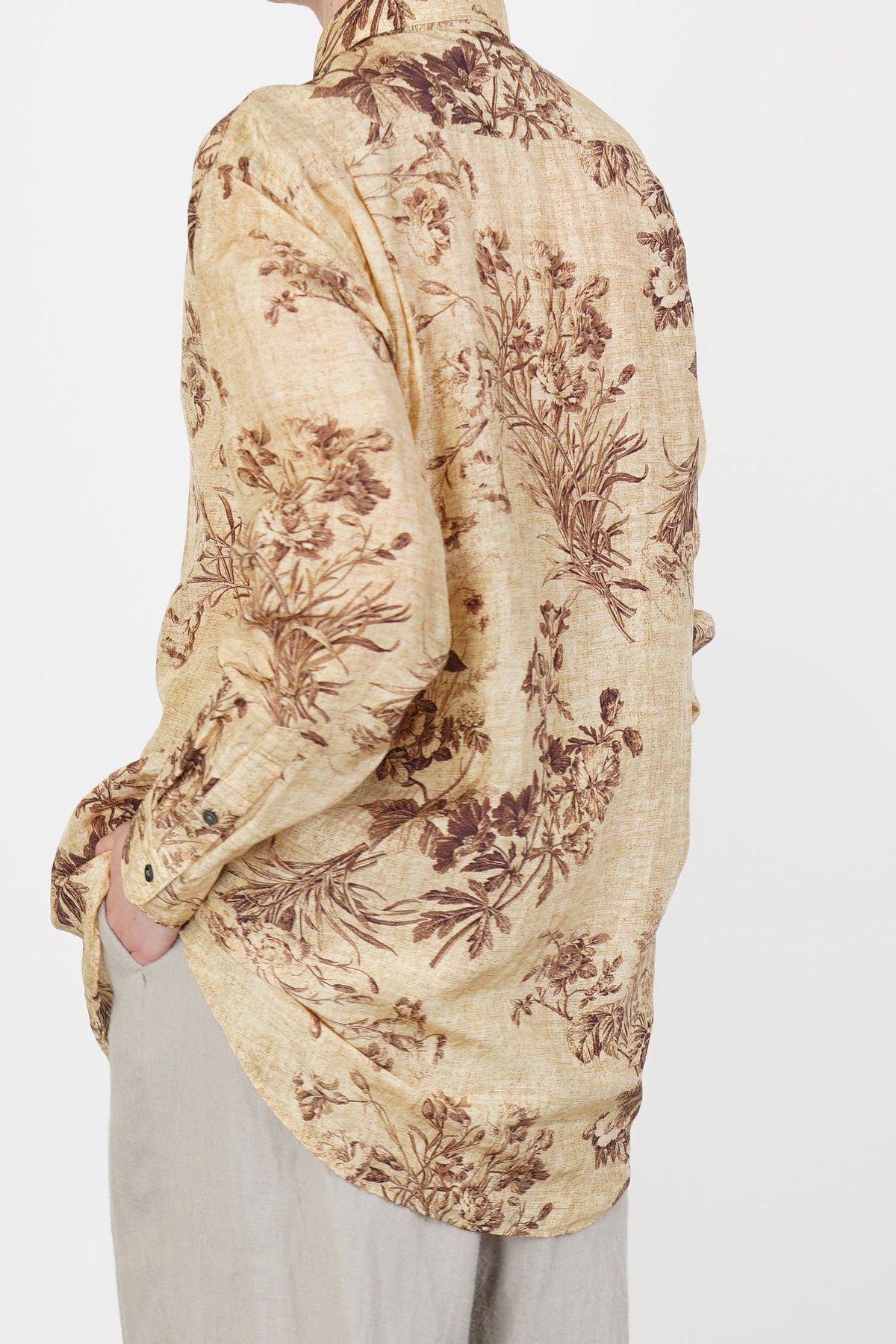 regular collar shirt silk cupro beige flower