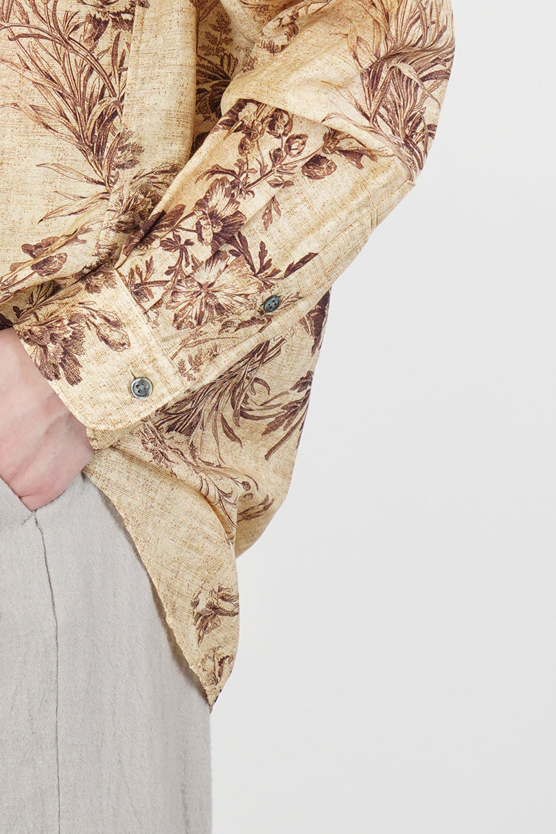regular collar shirt silk cupro beige flower