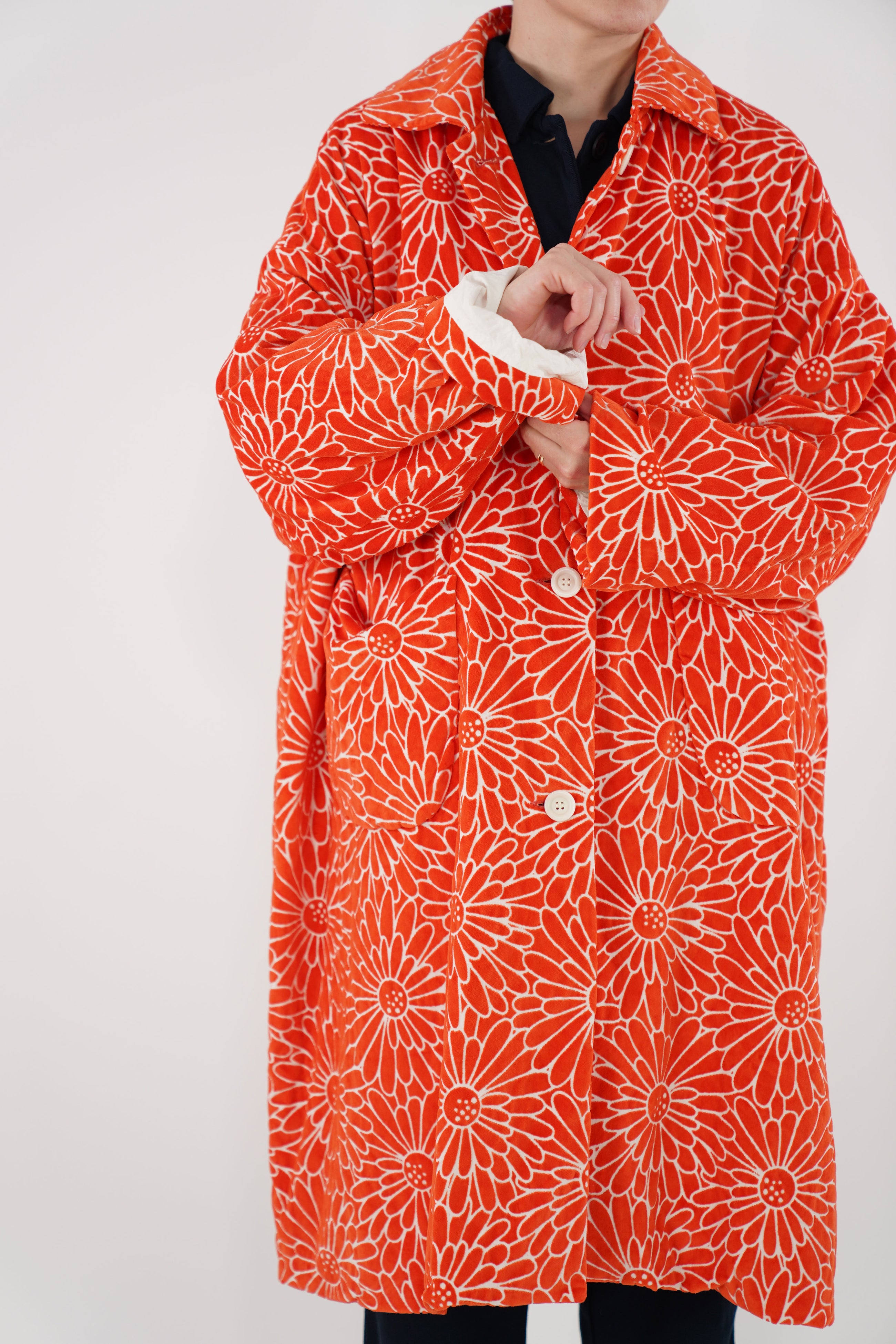 blob coat flower velvet arancio 21fm150