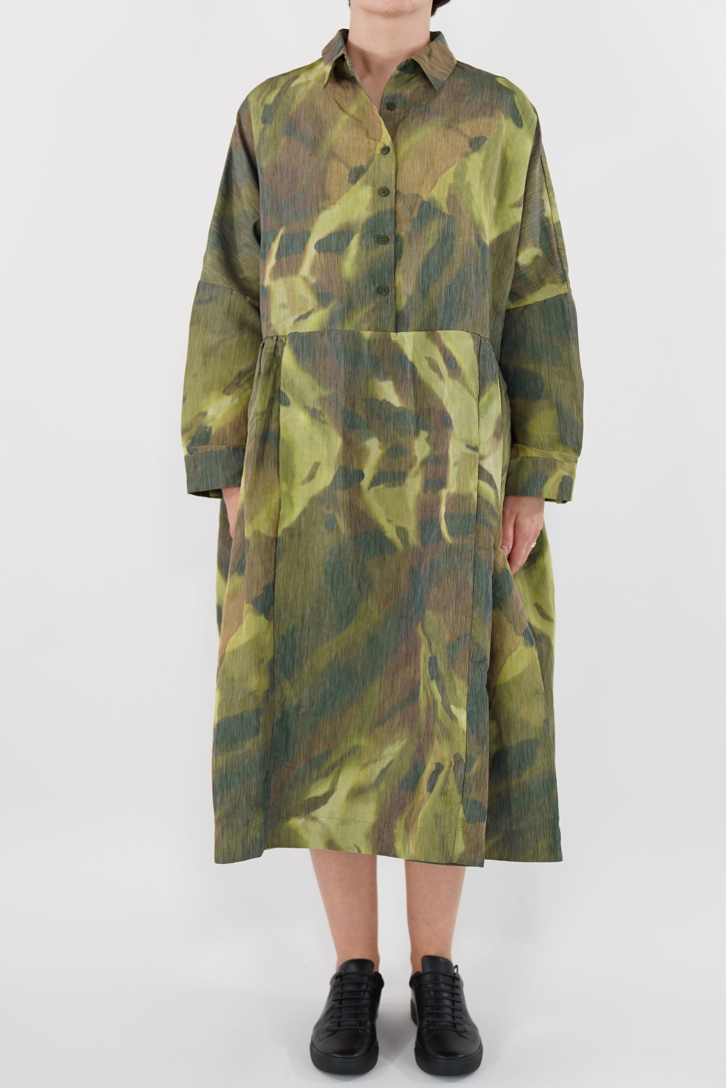 paga rouch dress ikat khaki 21fr472