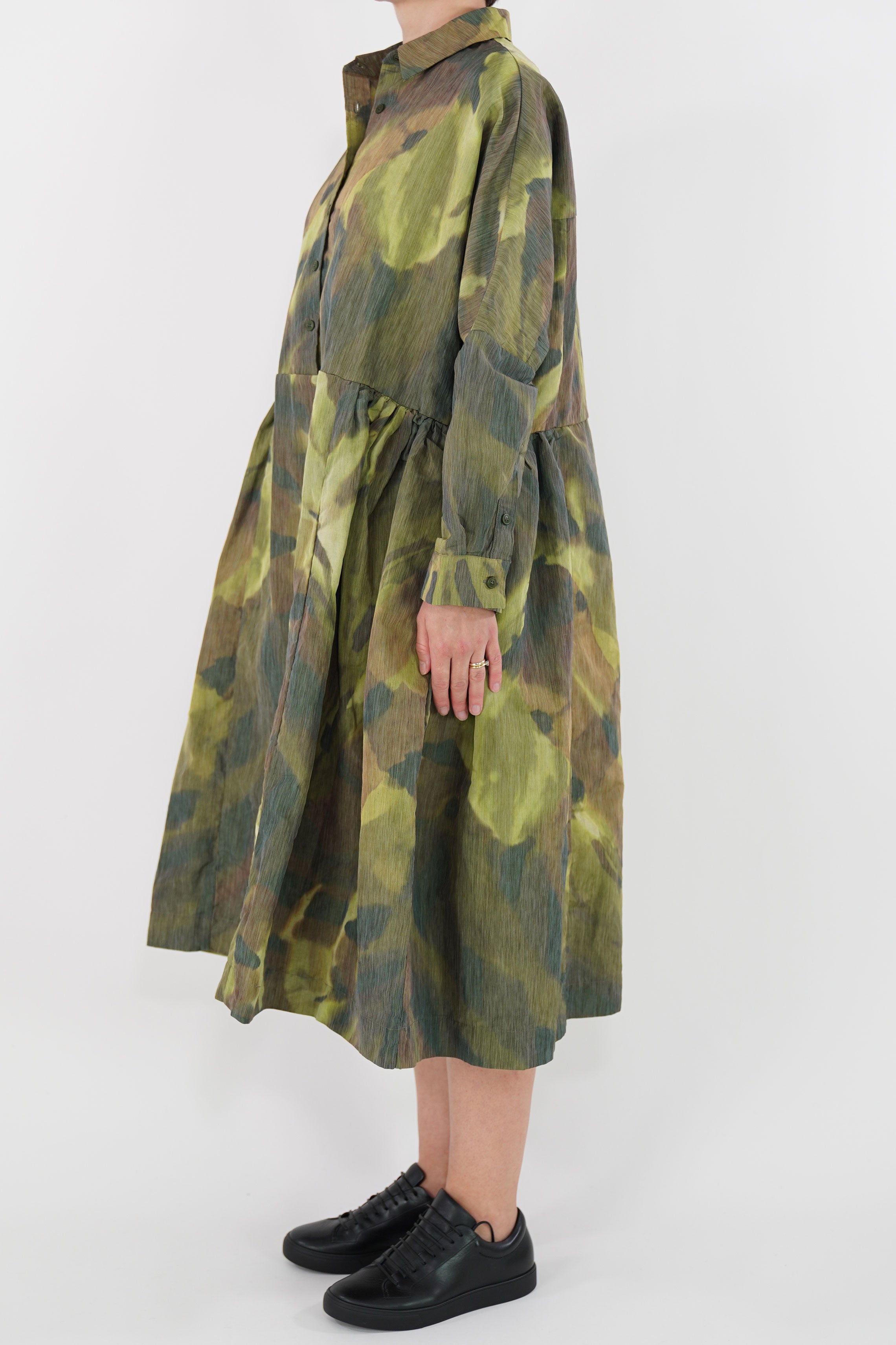 paga rouch dress ikat khaki 21fr472