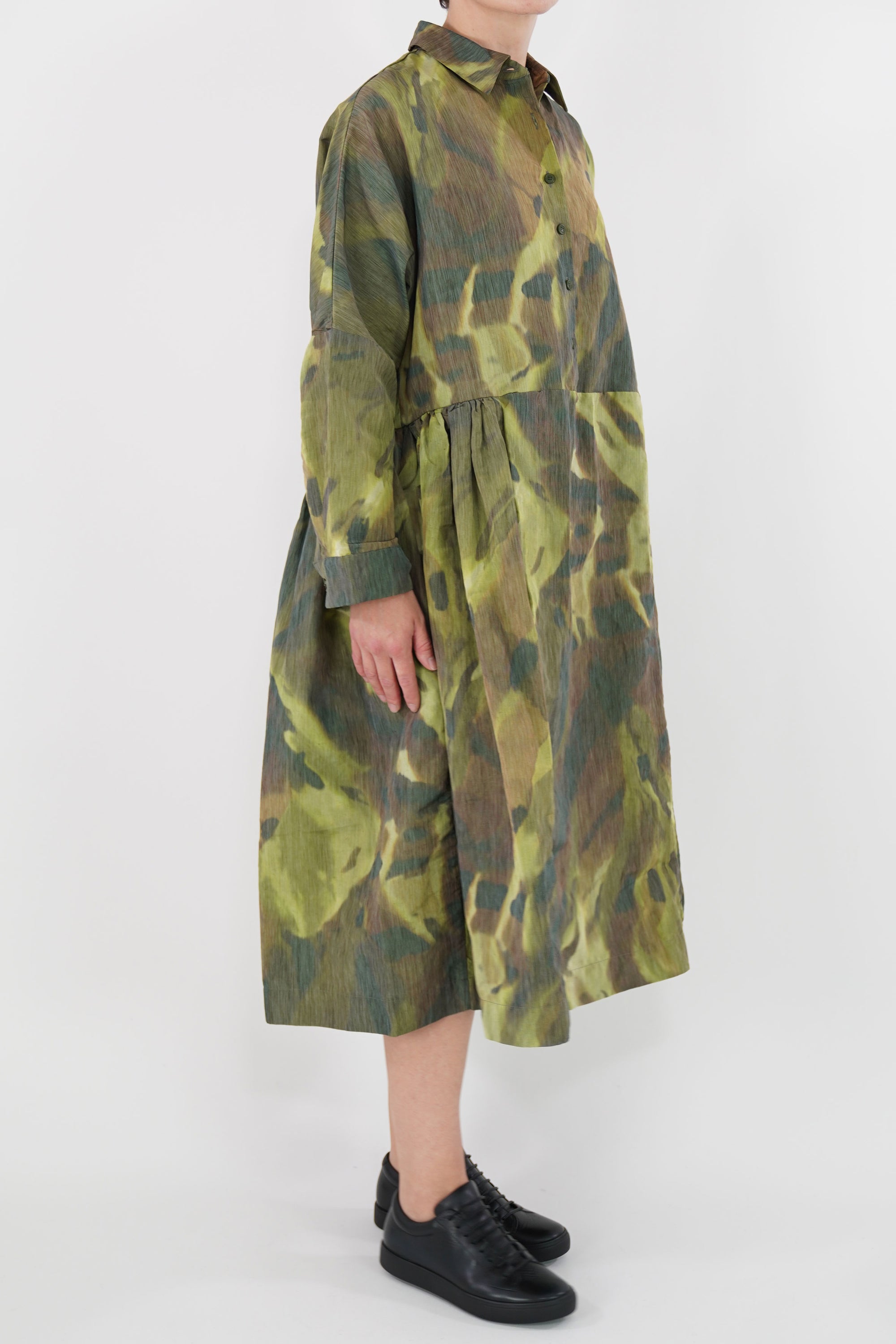 paga rouch dress ikat khaki 21fr472