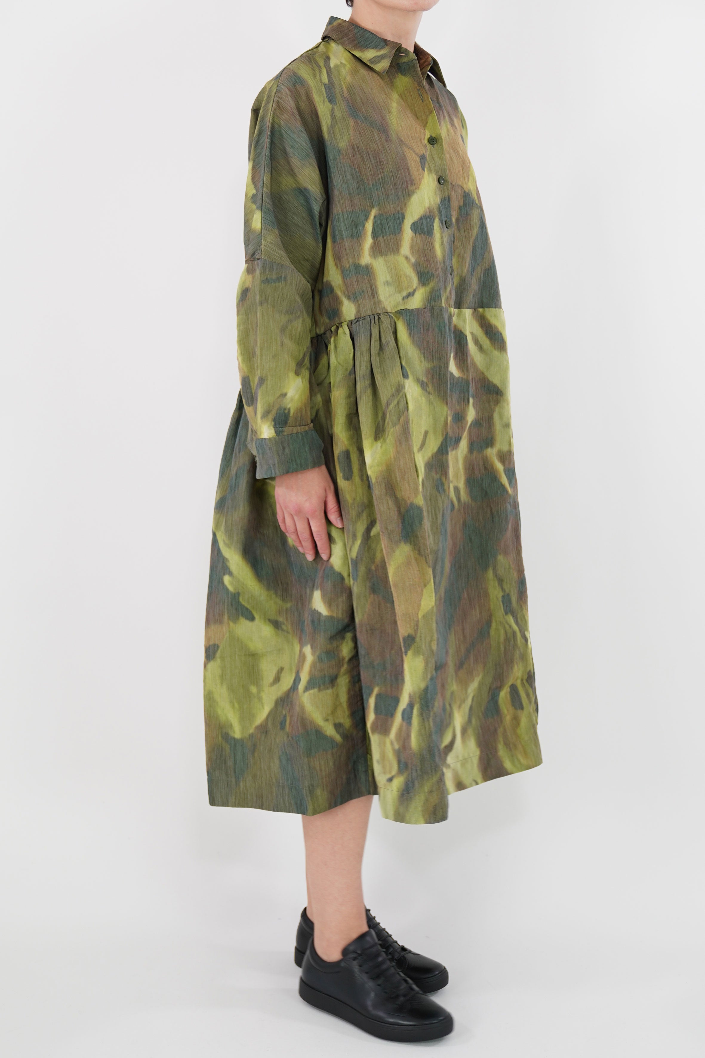 paga rouch dress ikat khaki 21fr472