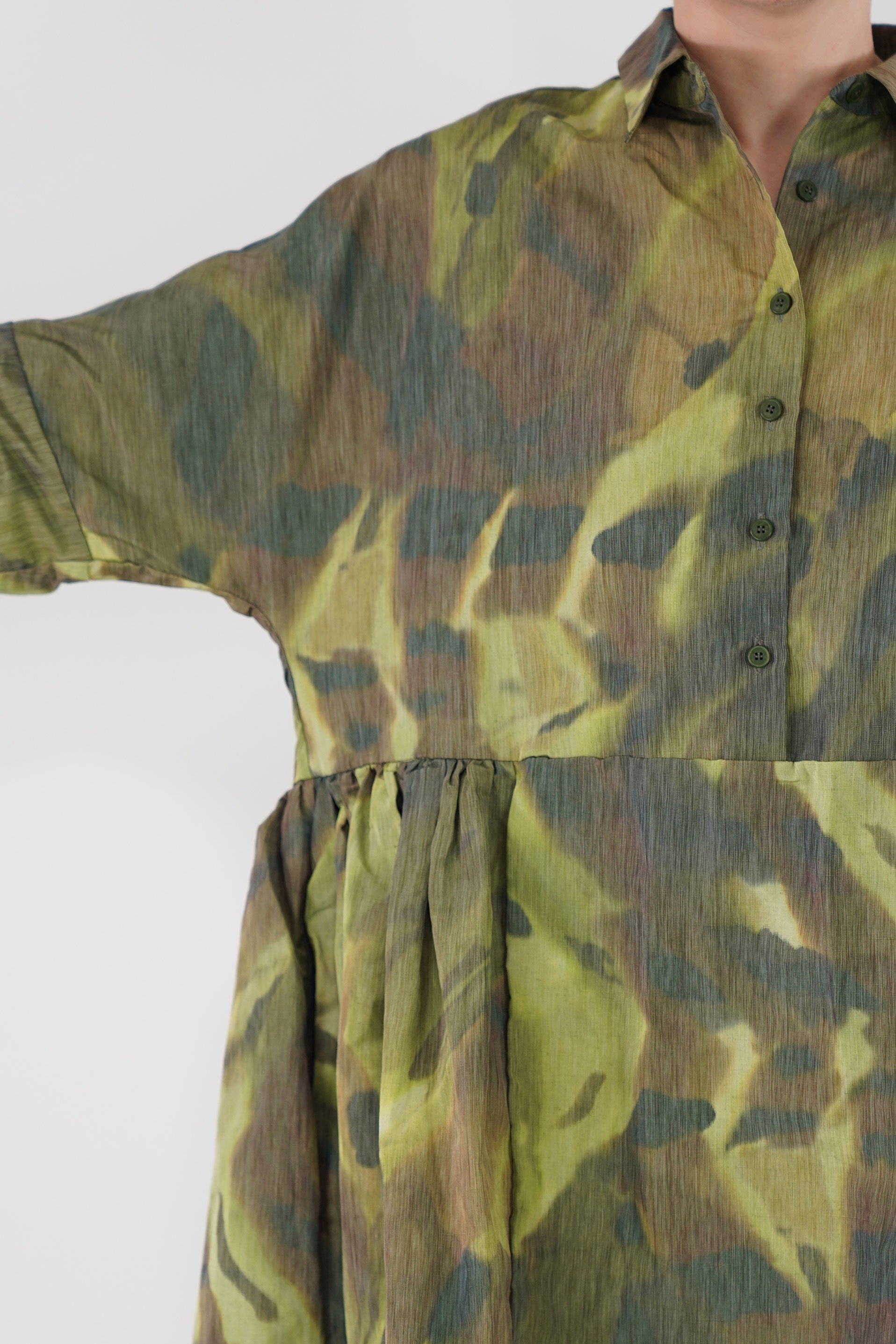 paga rouch dress ikat khaki 21fr472