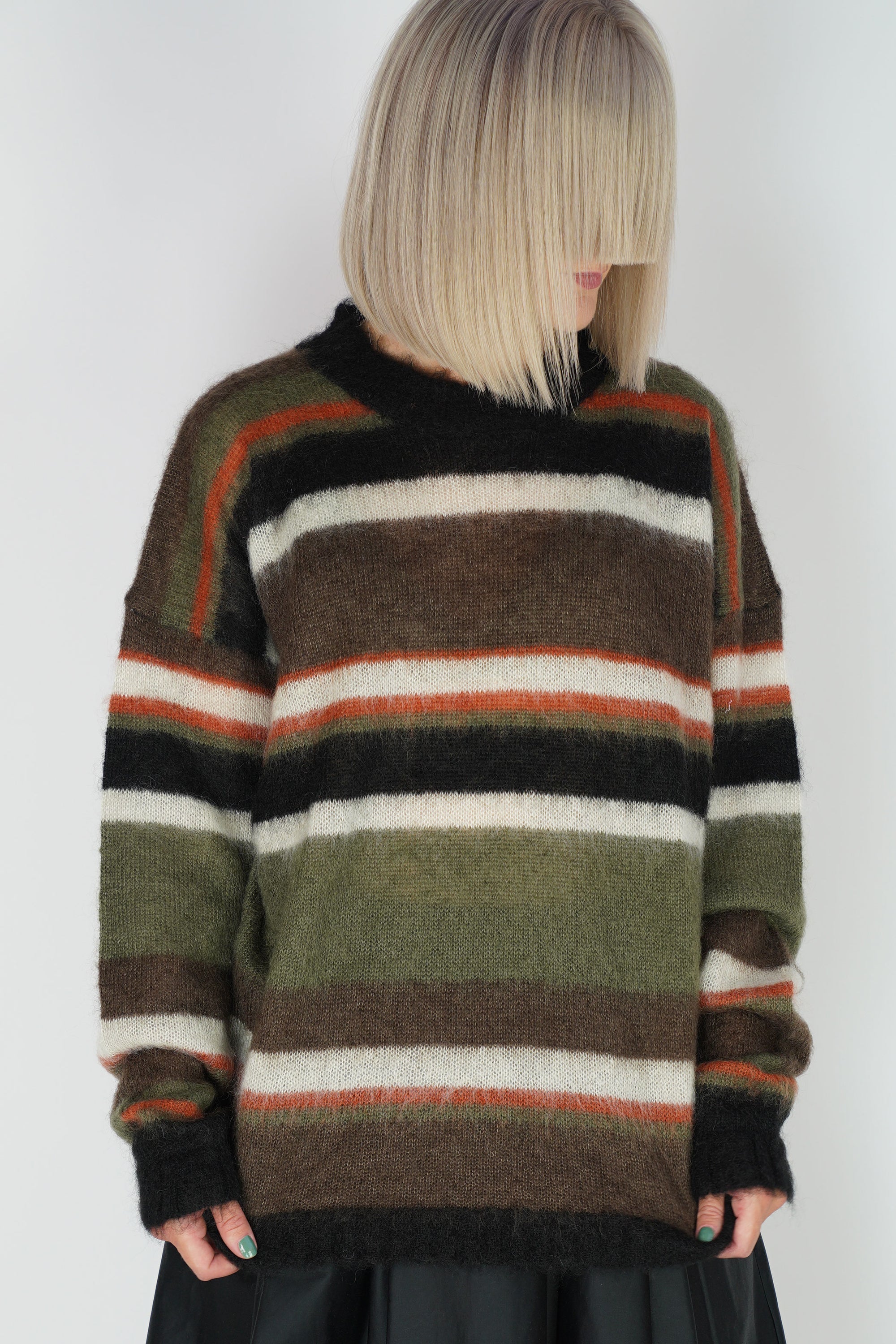 stripe mohair silk jumper khaki 23fk012