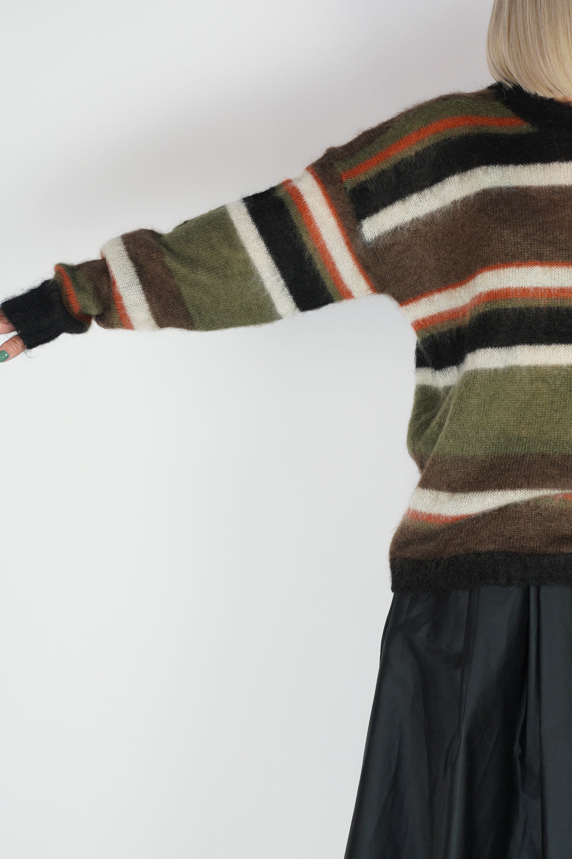 stripe mohair silk jumper khaki 23fk012