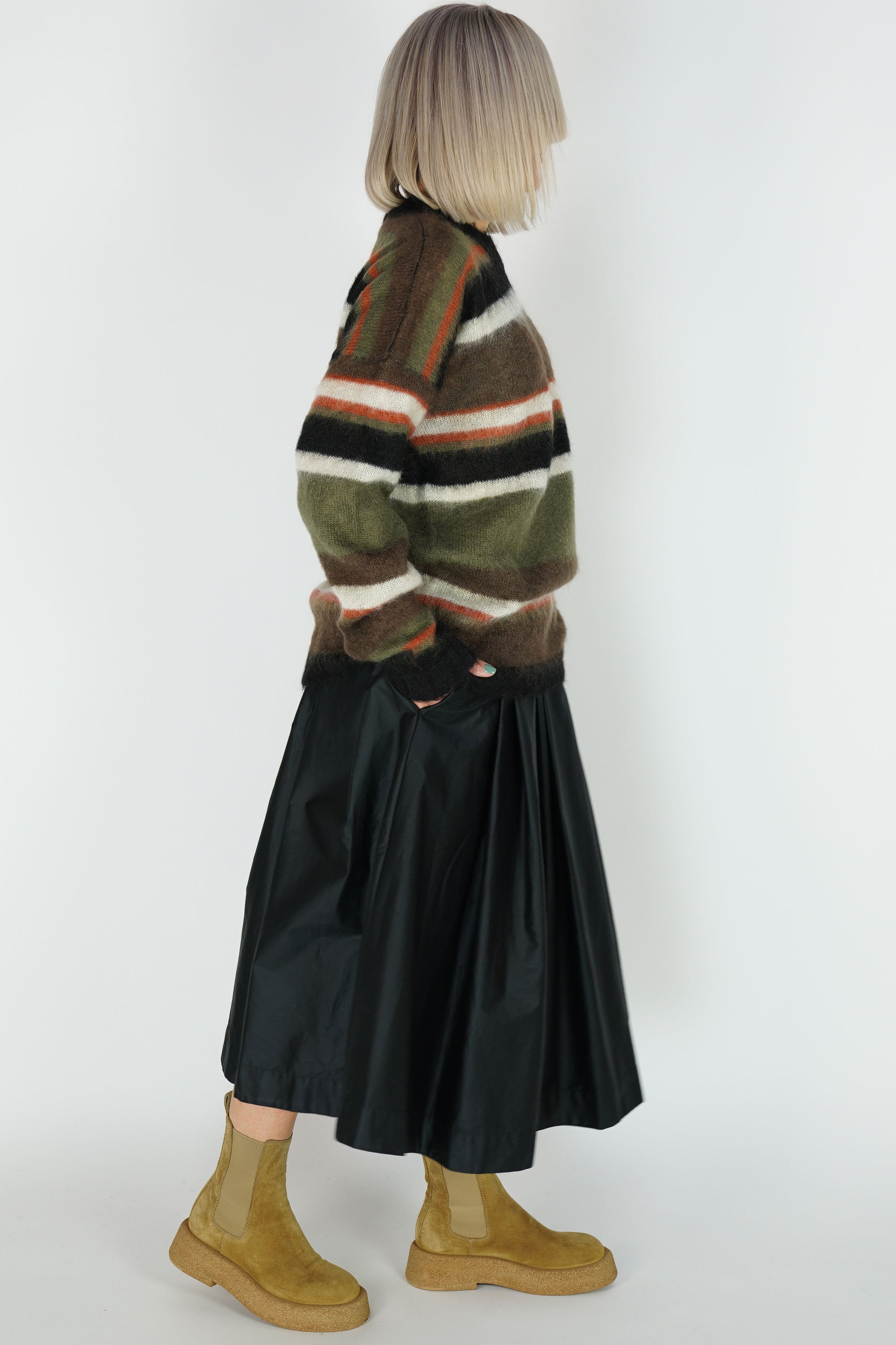 stripe mohair silk jumper khaki 23fk012