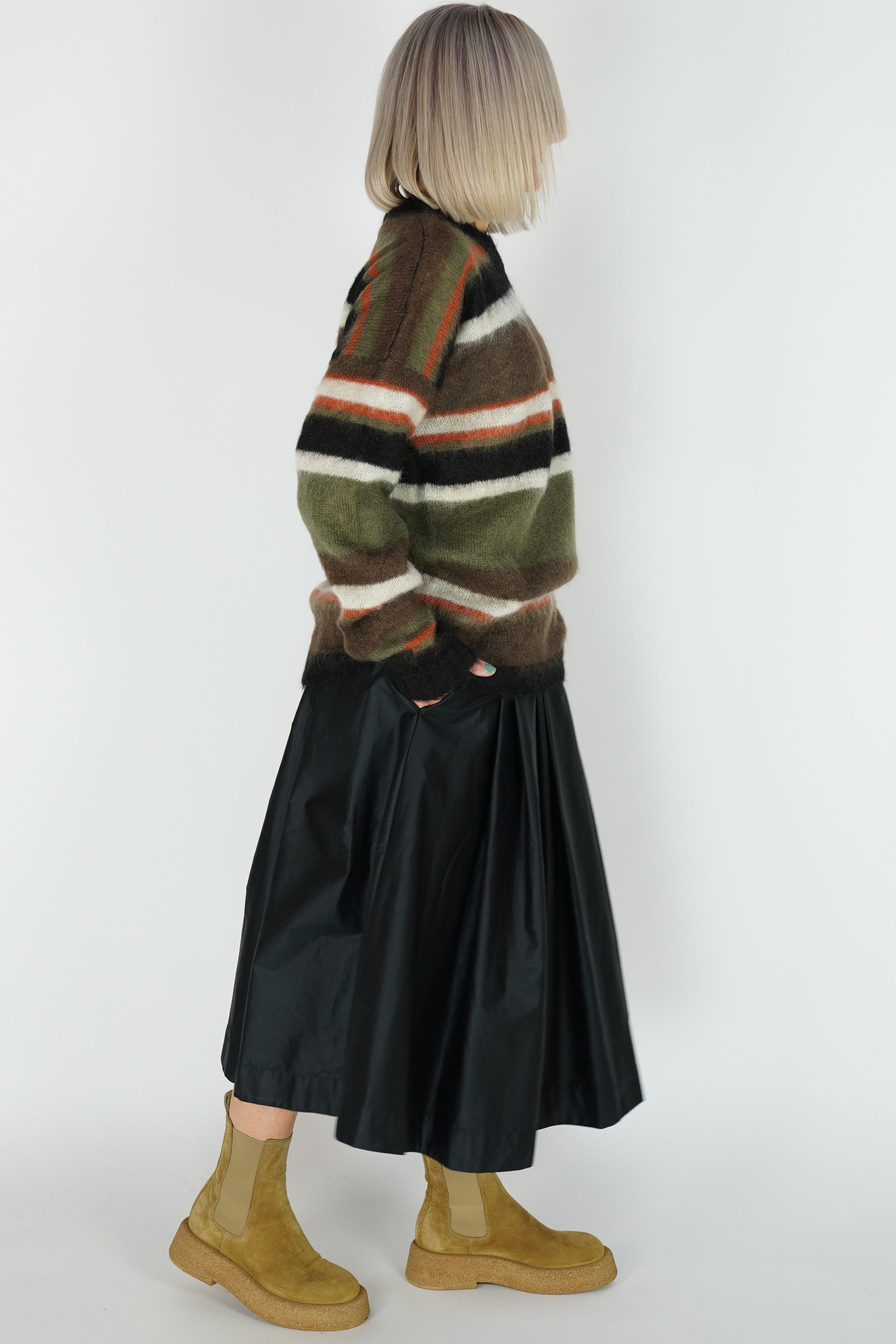 stripe mohair silk jumper khaki 23fk012