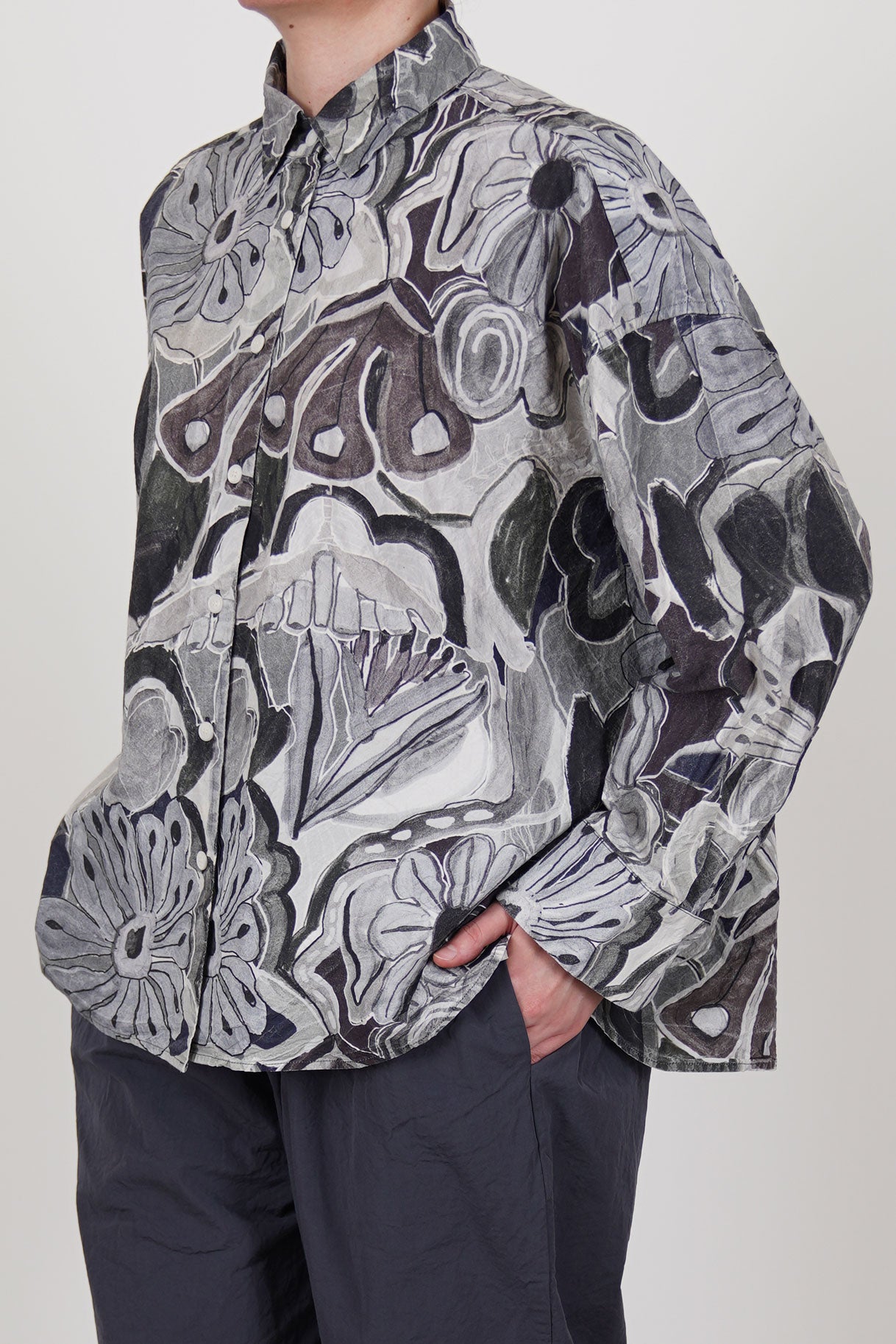 casey casey manon shirt greys print crafted in an exclusive floral print, original design exclusively developed for the fall winter collection