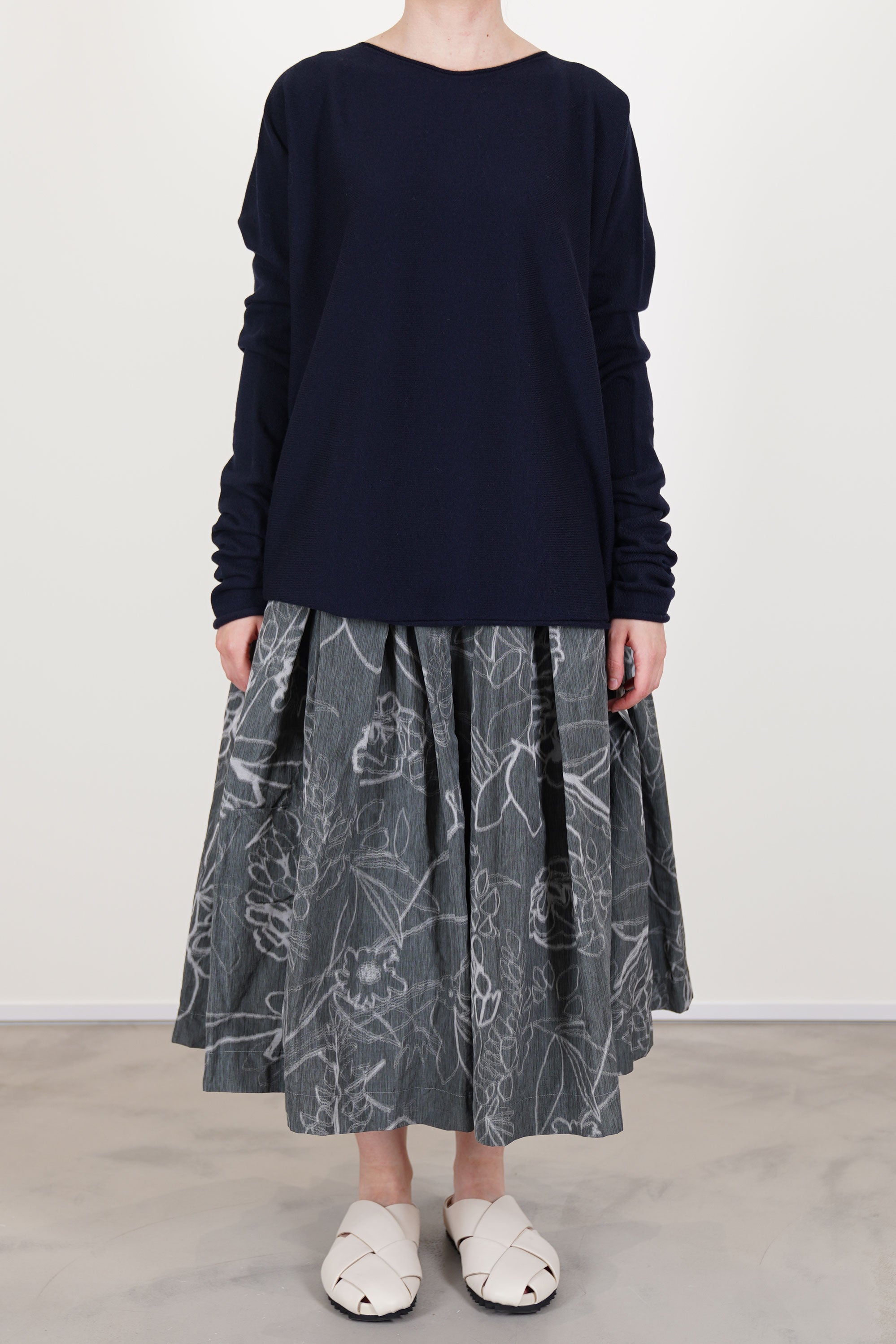 casey casey seamless jumper cashmere night  worn with double rideaux skirt ikat greys
