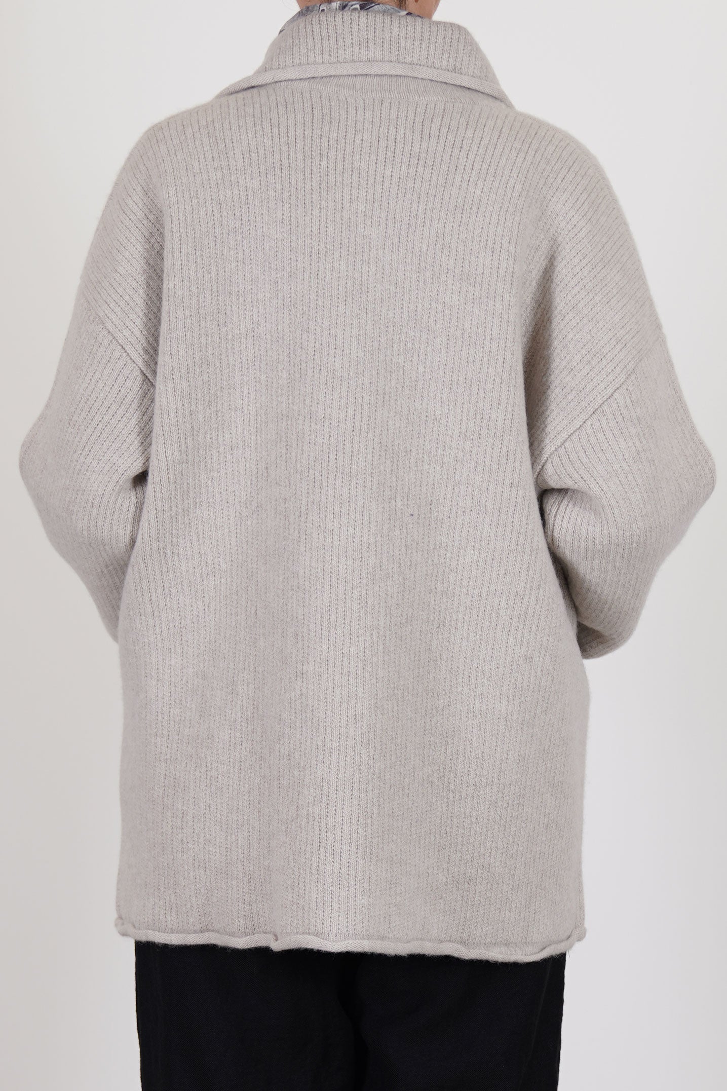 back view of casey casey jacket rove light grey wool straight hemline, relaxed fit and dop shoulders