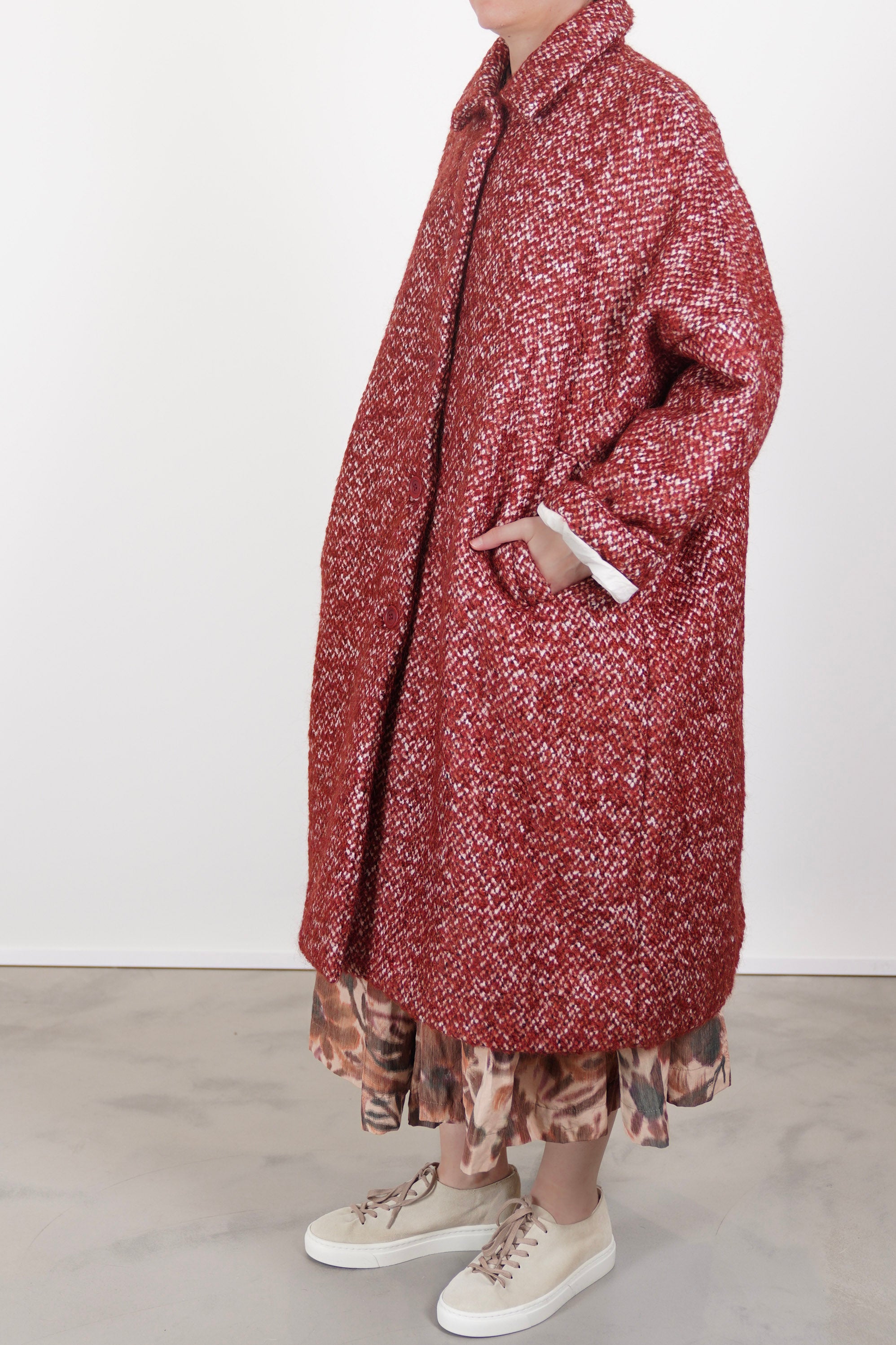 big blobby coat tweed burgundy 25fm202